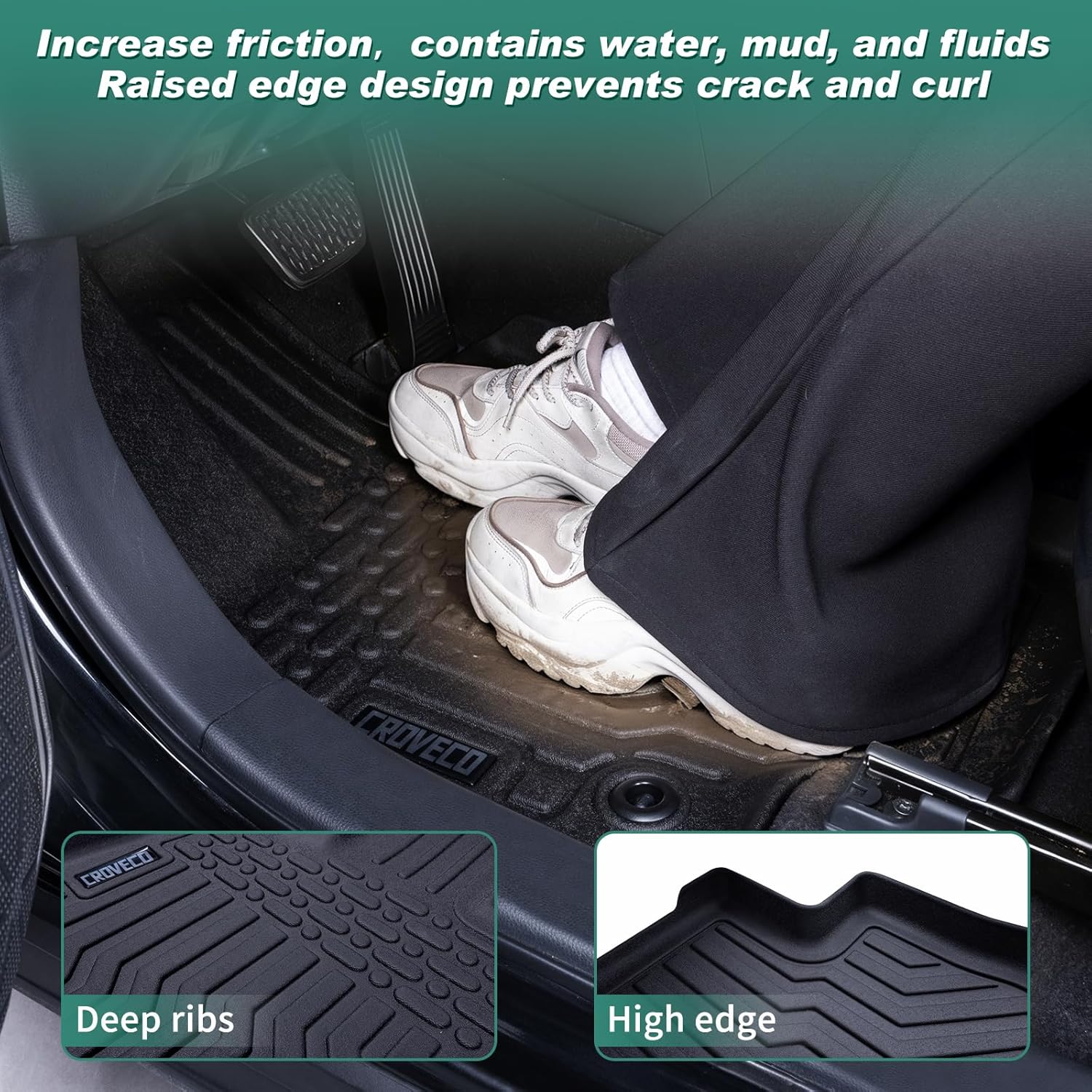 Floor Mats Compatible with Toyota RAV4 2019-2025(Not Fit Hybrid) TPE All Weather Floor Liners 1st & 2nd Row, 3pcs Black