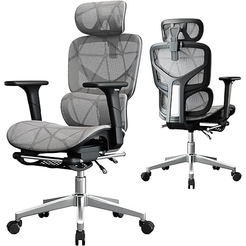Office Chair with 3D Adjustable Lumbar Support,Ergonomic Computer Chair,Adjustable Headrest and Armrests, 400lbs Capacity,Tilt-Swivel,Premium Mesh Desk Chair for Office,Home & Gaming (Grey)