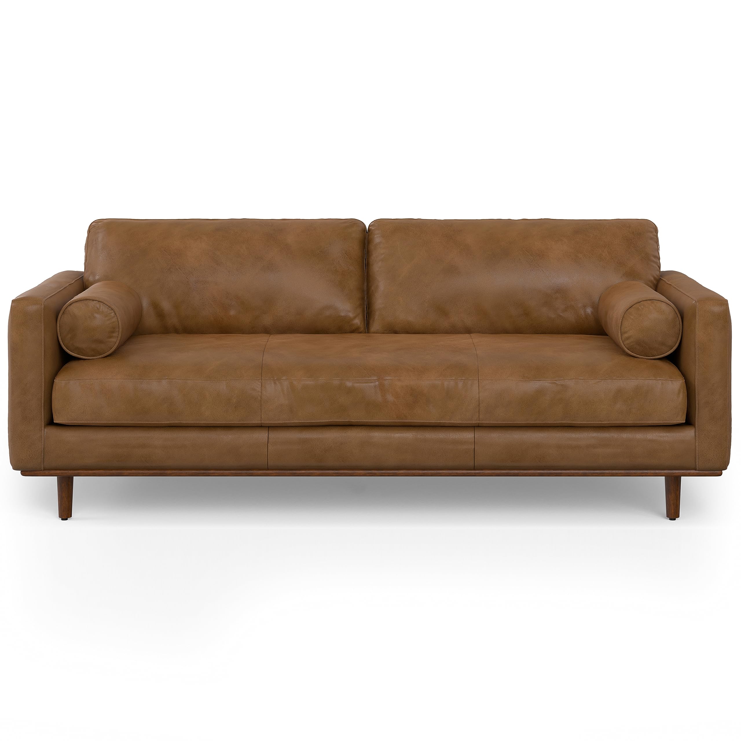 SIMPLIHOME Morrison 89-inch Wide Sofa in Caramel Brown Top Grain Genuine Leather Mid-Century Modern Design Couch for Living