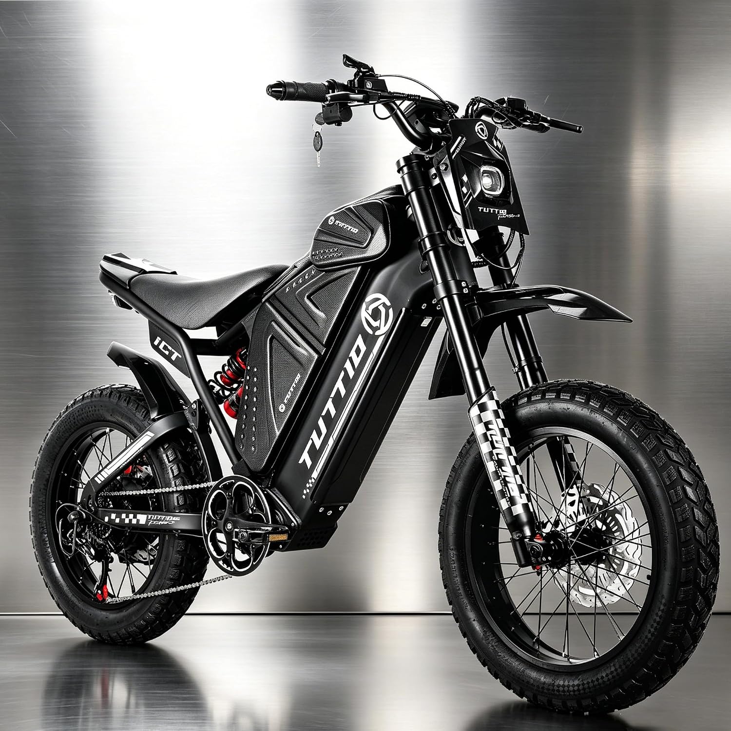 TUTTIO ICT Electric-Bike for Adults - 4000W Peak 49MPH E-Bike, 20" Fat Tire Electric Dirt Bike with 60V-25AH Battery, Full Suspension Off-Road Mountain Snow Commuter Electric Dirt Bike