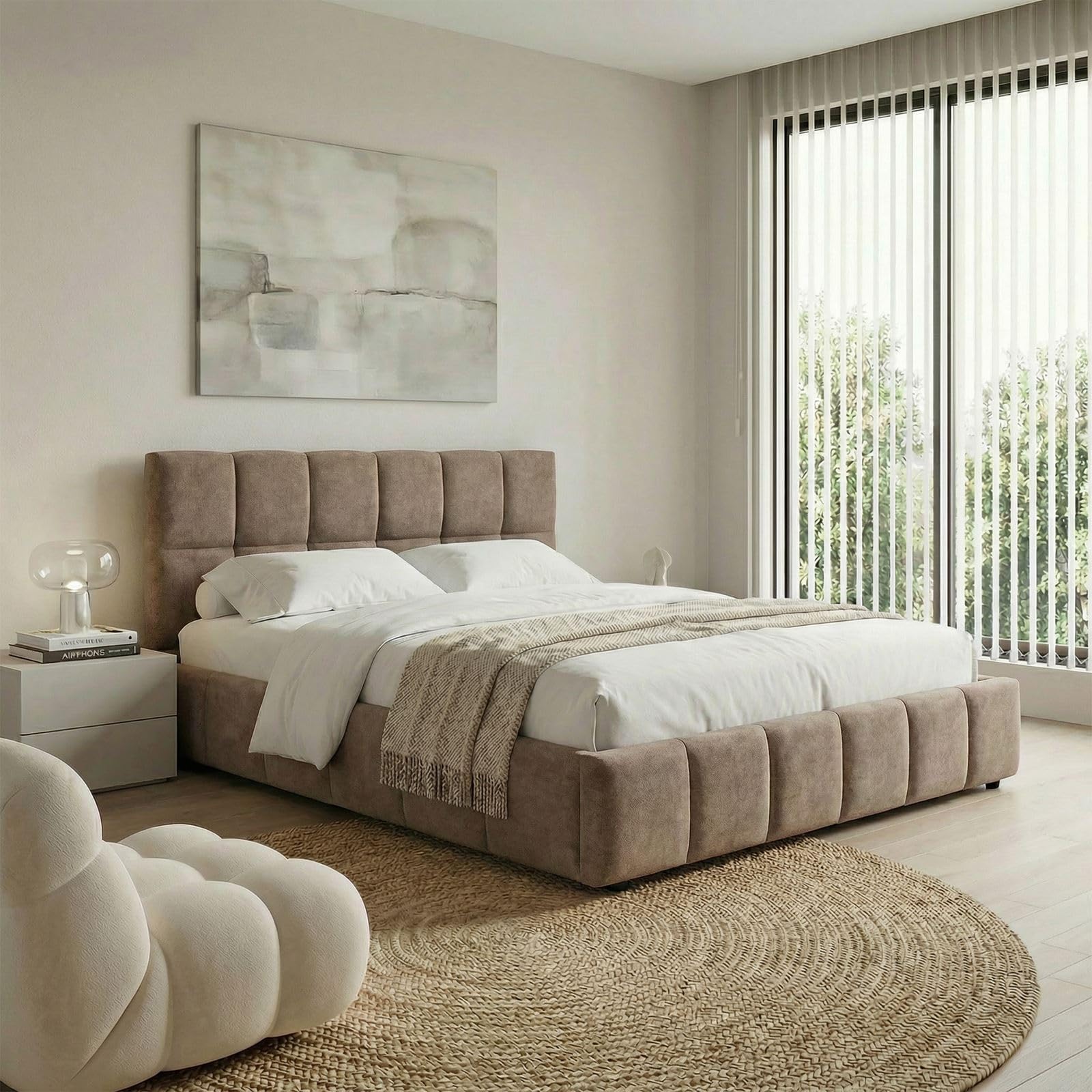 IDIMEX Polsterbett Emilia 180x200 cm, Braun - Bett mit Lattenrost, Bettgestell mit gepolstertem Kopfteil, Stoffbett mit moderner Steppung, Modernes Design und stabile Konstruktion
