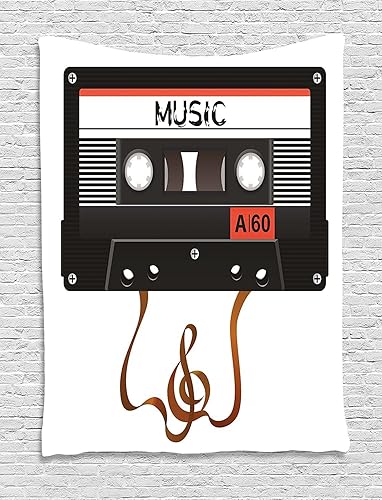 Miniatura 1 de Ambesonne Tapiz de fiesta de los años 70, casete de audio analógico roto, reproducción de música, tecnología vintage, colgante de pared para