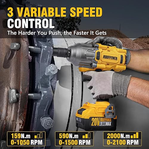 Miniatura 4 de ALLOYPOWER - Llave de impacto inalámbrica sin escobillas, 1475 pies-libras (2000 N.m), pistola de impacto de potencia de 12 de alto par, velocidad