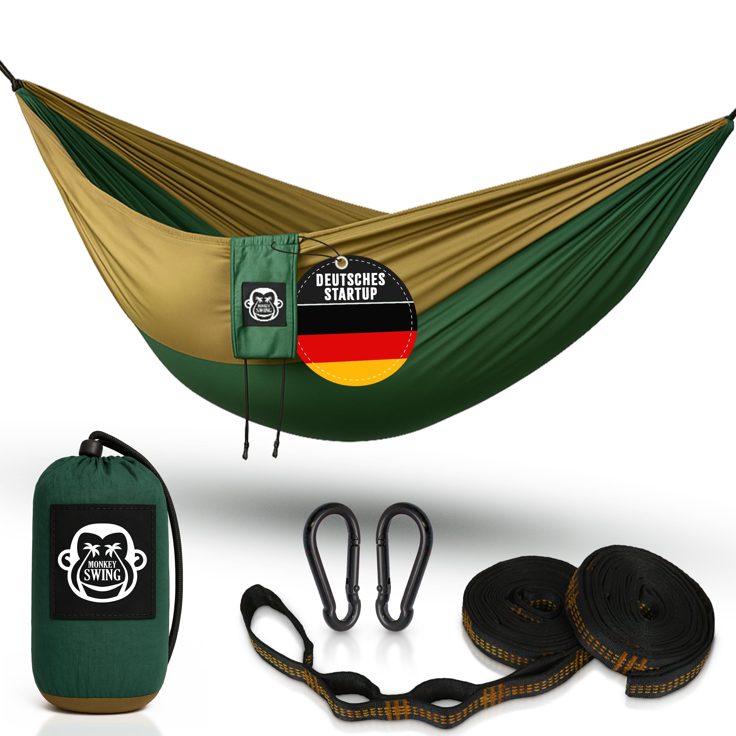 Monkey Swing Hängematte Ultraleicht inkl. Karabiner & Schwerlastgurten (bis 300  kg belastbar, 275 x 140 cm) – ideal für Camping, Outdoor, Trekking & als Reisehängematte