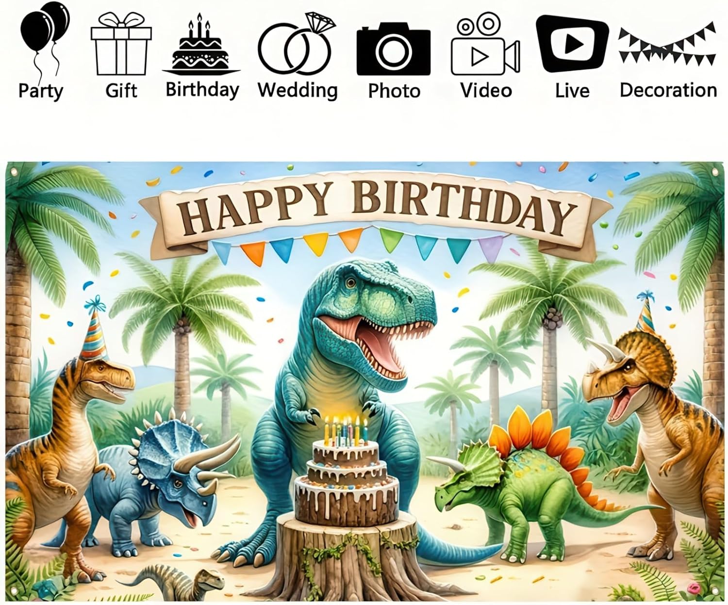 Dinosaur Birthday Banner Backdrop for Kids Decorations Prehistoric Party Supplies Happy Birthday Backdrop Dino Banner Dinosaur Decorations for Birthday Party 71x43 Inch - Image 6