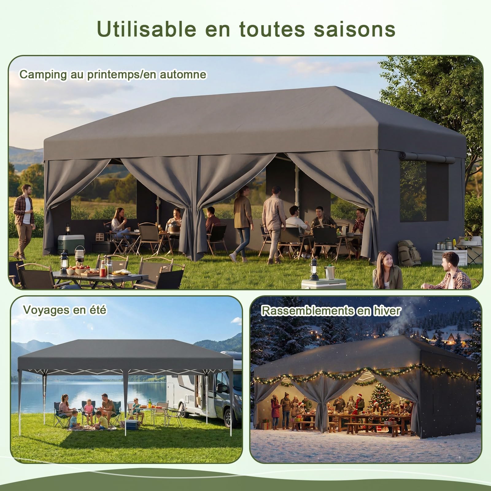 Devoko Tonnelle Pliante avec Fenêtre Moustiquaire Aérée, Tonnelle 3x6 Imperméable Stable, Tonnelle Pop Up avec Parois Latérales, Protection UV 50+, Tente de Fête pour Jardins, Camping (Gris)
