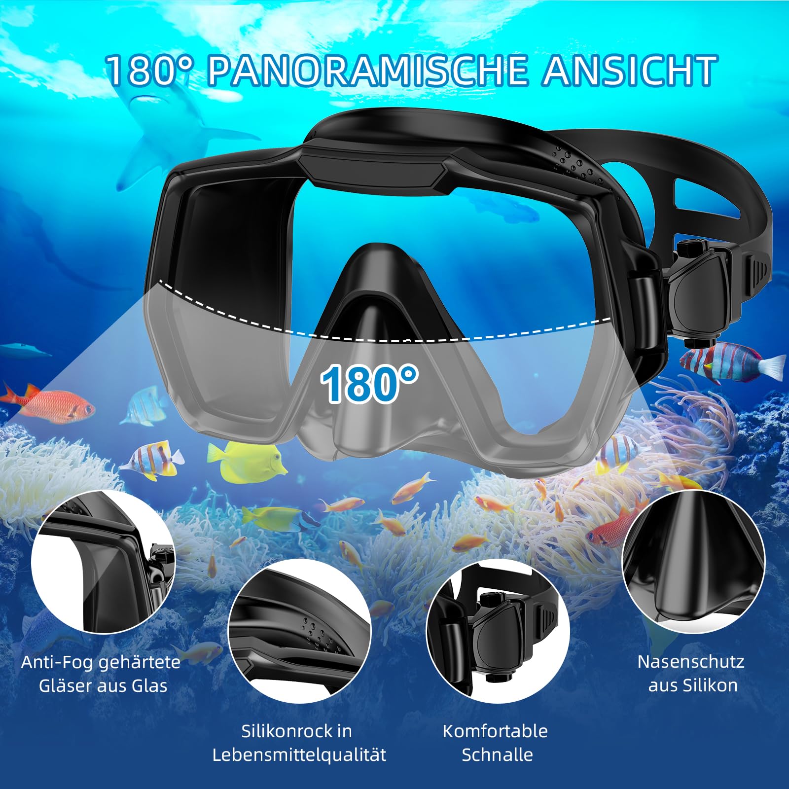 Schnorchelset Erwachsene Schnorchelausrüstung Anti-Leck und Anti-Beschlag gehärtete Glaslinse Panoramablick Schwimmmaske Trockendeckel Schnorchelset für Schnorcheln Tauchen