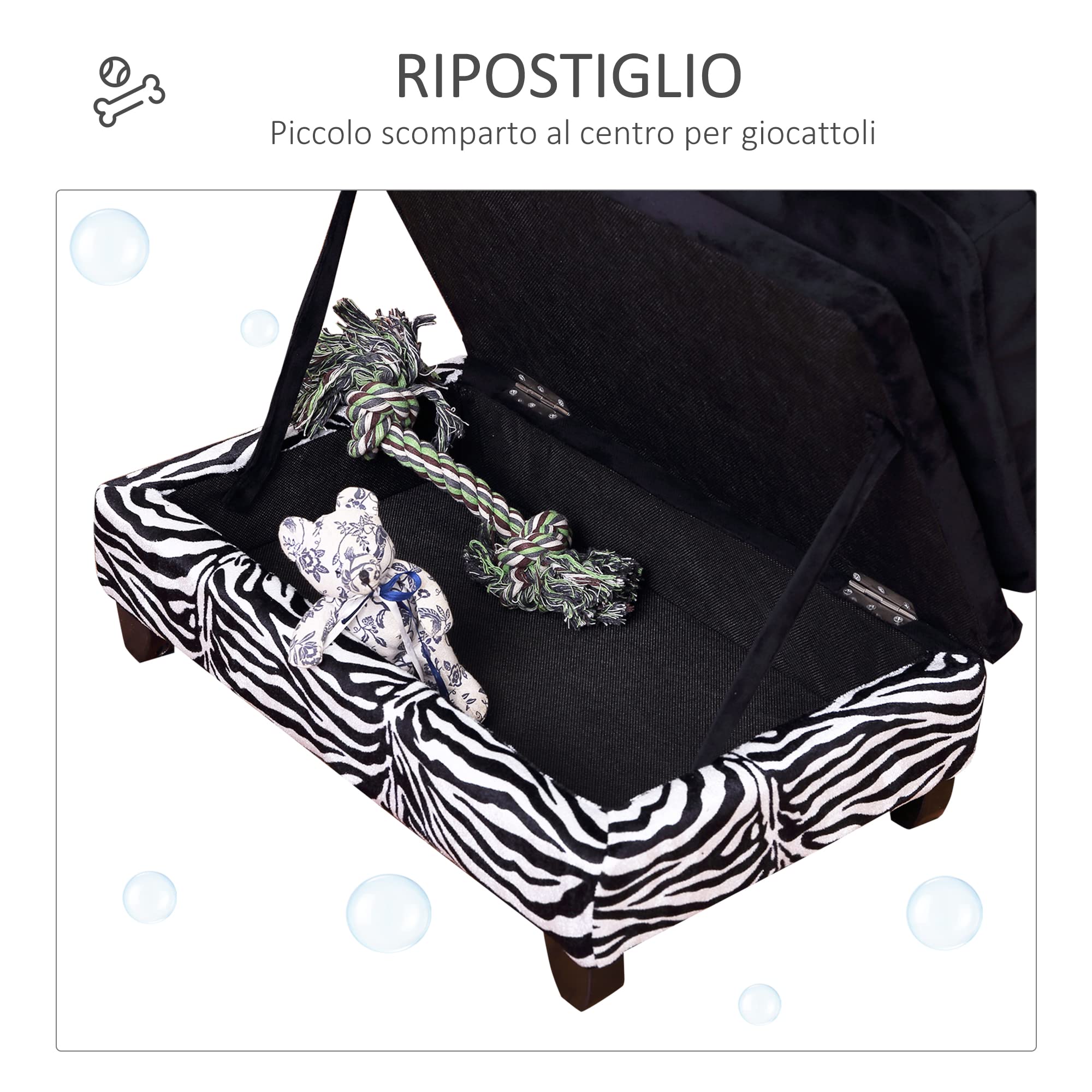 PawHut Divano per Animali Domestici con Vano Portaoggetti, Nero e Bianco, 57x34x36cm