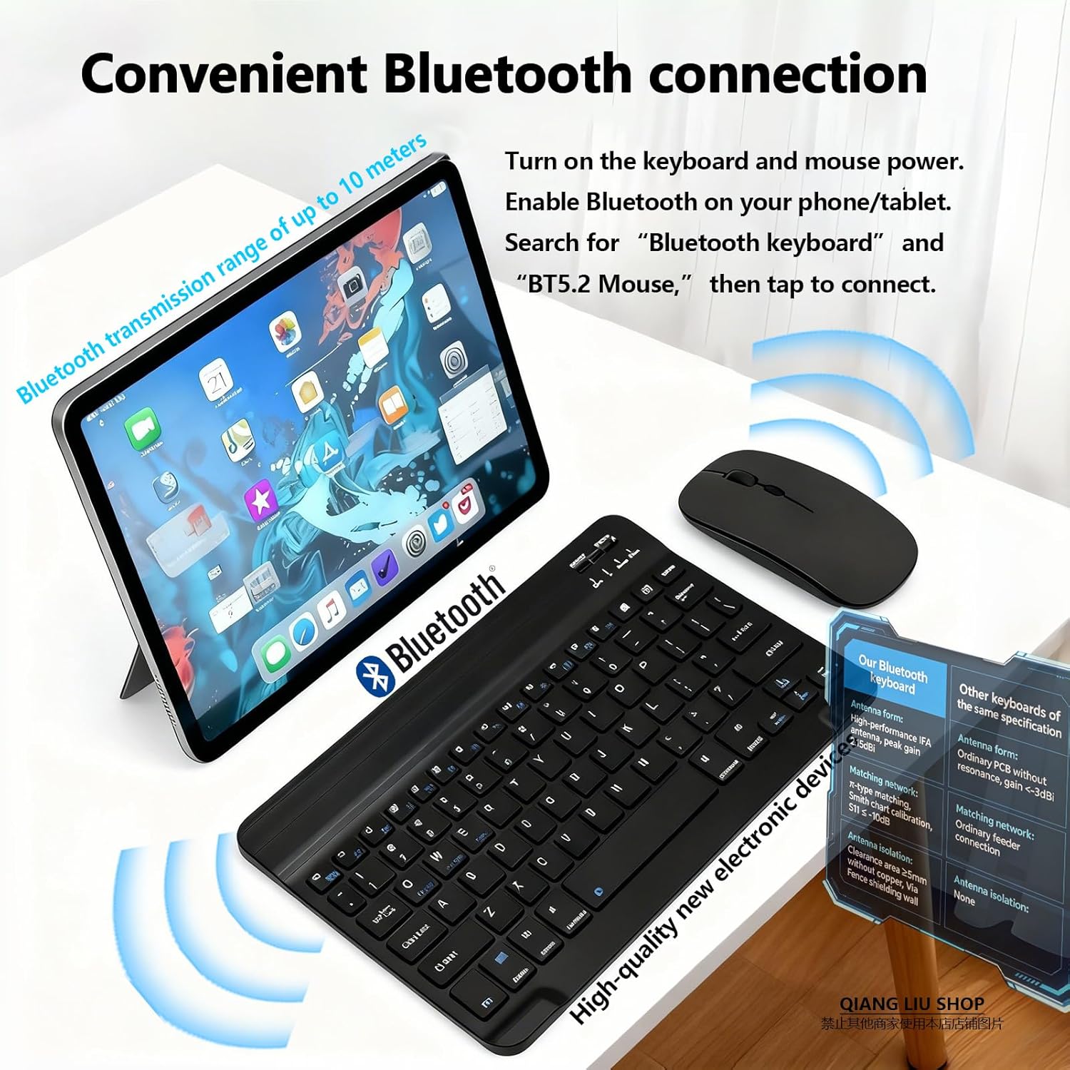 New Bluetooth Wireless Keyboard and Mouse Set Silent Rechargeable Keyboard Ultra-Thin Portable Design Compatible with Windows/iOS/Android/Phones/Tablets-Black