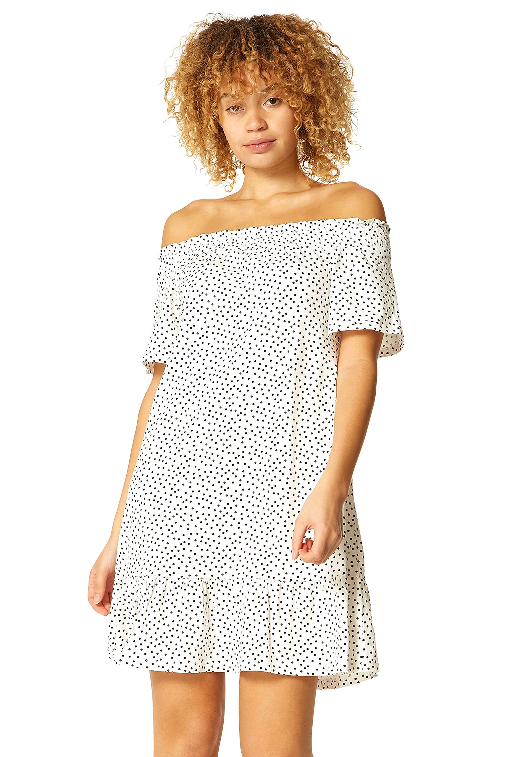 Shoulder Bardot Casual Dress Roman OriginalsWomen Spot Print