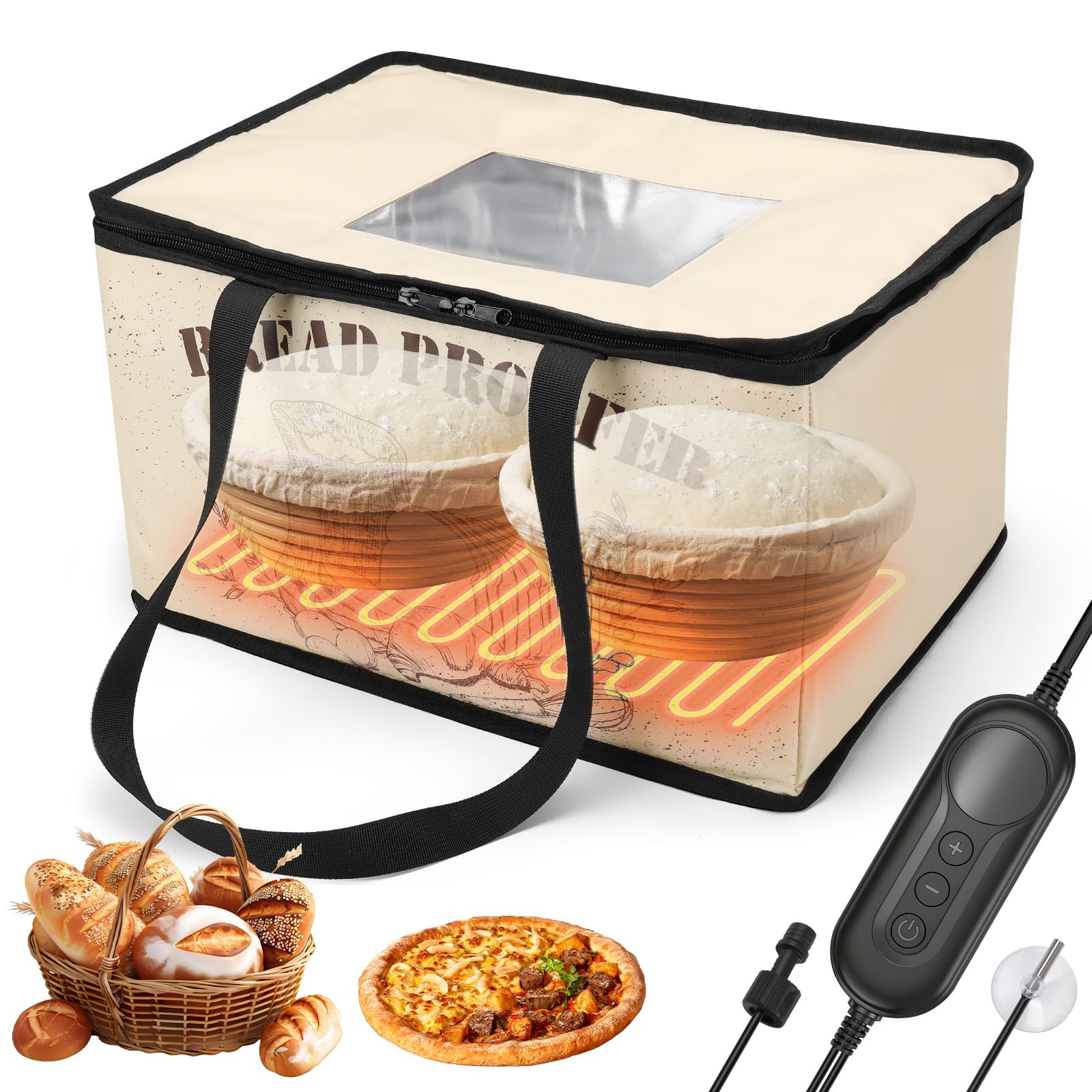 Scatola di lievitazione per pane con riscaldamento e sensore di temperatura NTC, scatola per impasto pieghevole da 30L con temperatura regolabile e timer, camera di lievitazione per pane, yogurt