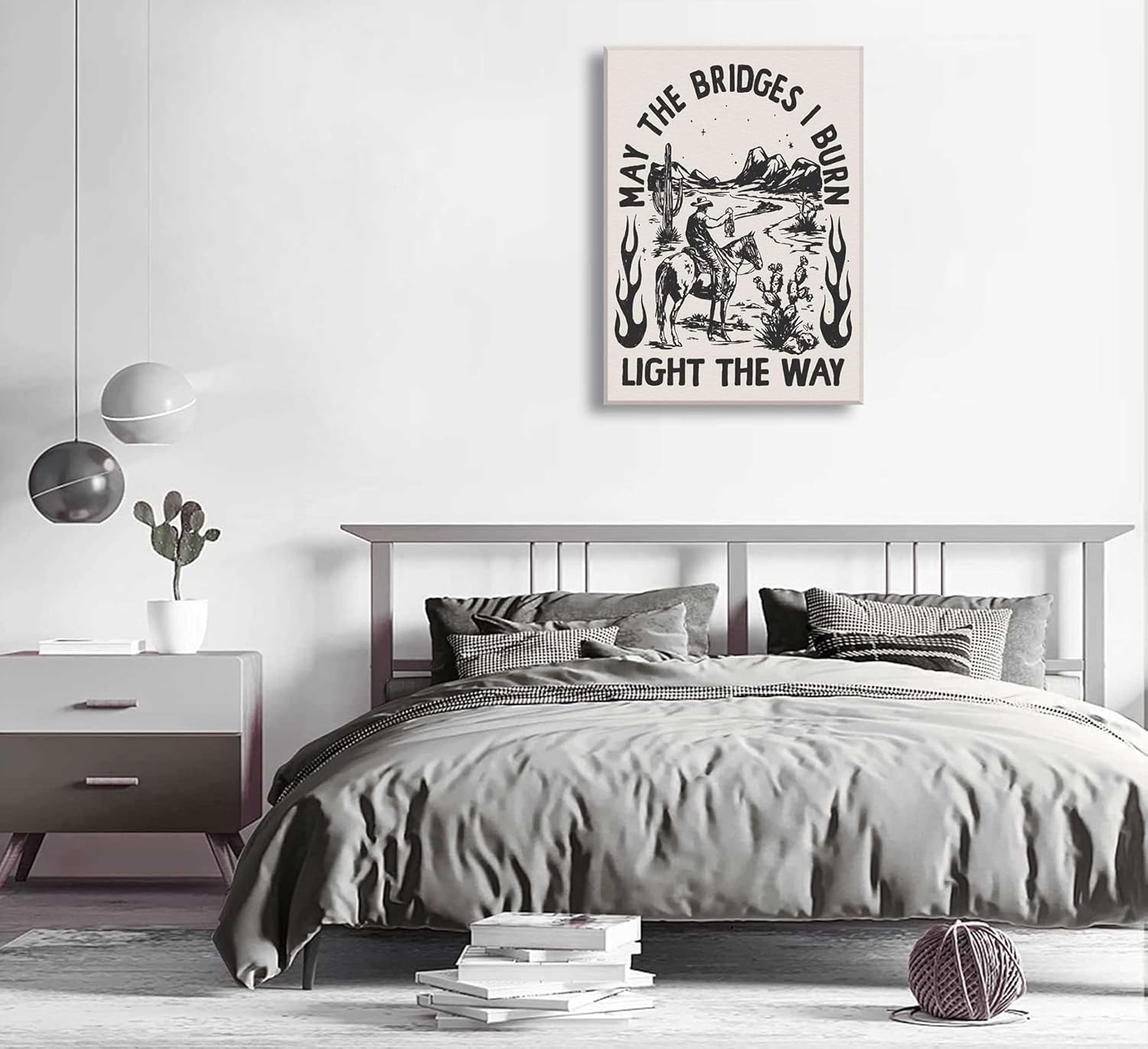 Western Canvas Wall Art - Vintage Cowboy Horses Paintings, Ranch Desert Wall Decor, Light The Way Art Prints, Wild West Posters, Framed for Bedroom & Bathroom