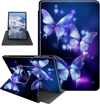 Purple Butterflies Pattern Case for Kindle Scribe 10.2 Inch 2022 Released,BFDHGQZC 360 Degree Rotating Stand Protective Cover with Auto Sleep/Wake for Kindle Scribe 10.2 2022