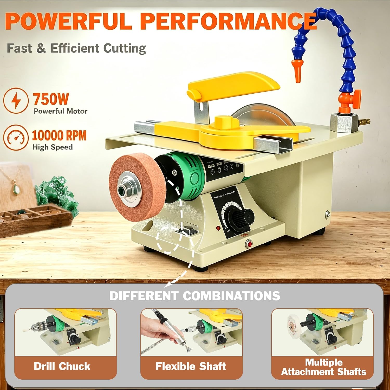 Lapidary Saw for Cutting Rocks with Water Pump, 750w Wet Lapidary Equipment | Jewelry Rock Saw Includes Overload Protection for Grinding & Polishing, Jade, Agate, Stone & Gem Crafting 110V