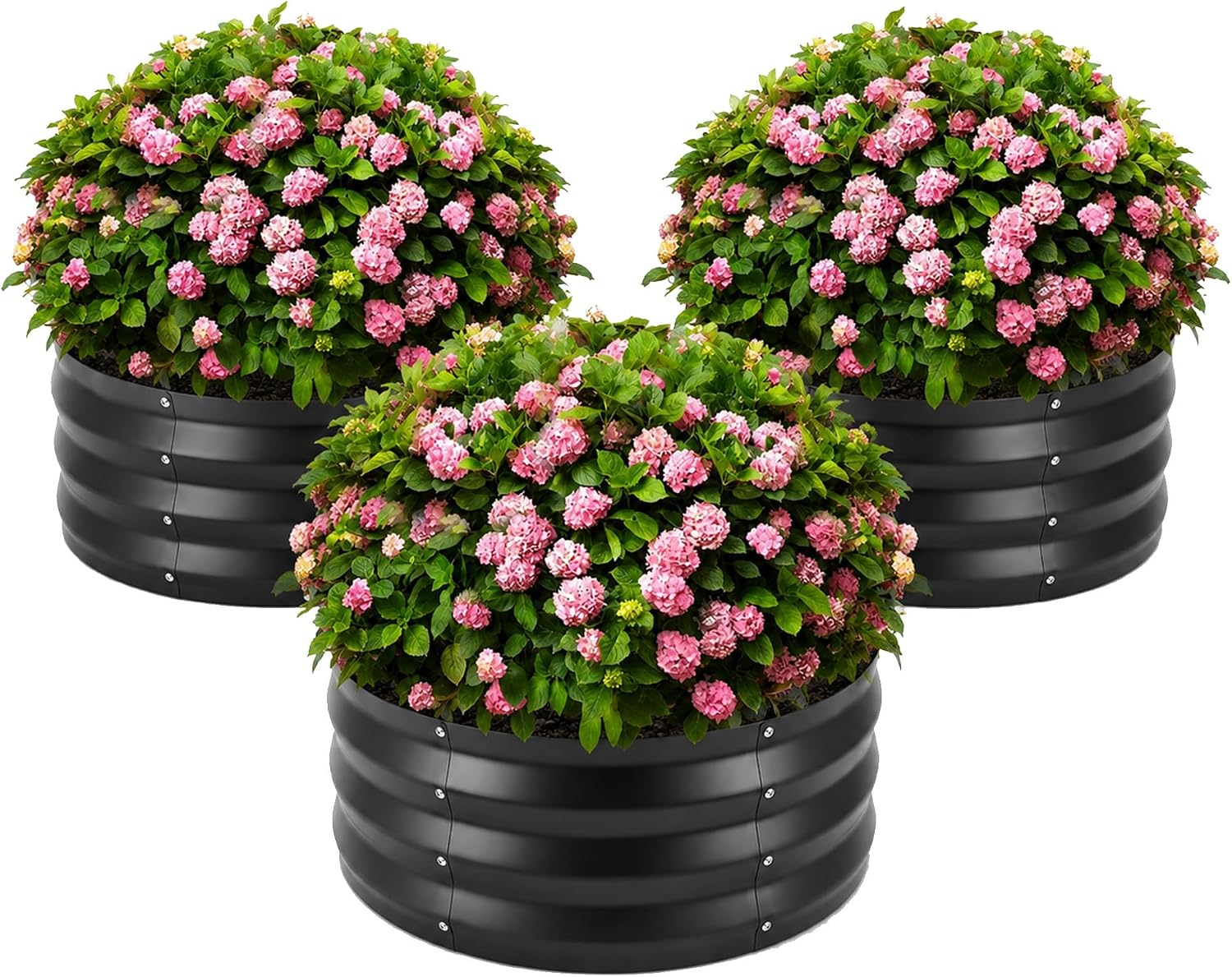 ZXZYHFTY Galvanized Steel Round Raised Garden Bed, 3 Pack, Black