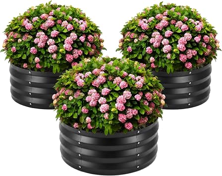 ZXZYHFTY Round Raised Garden Bed Set, 3 Pack, 2 x 2 x 1 Ft, Black