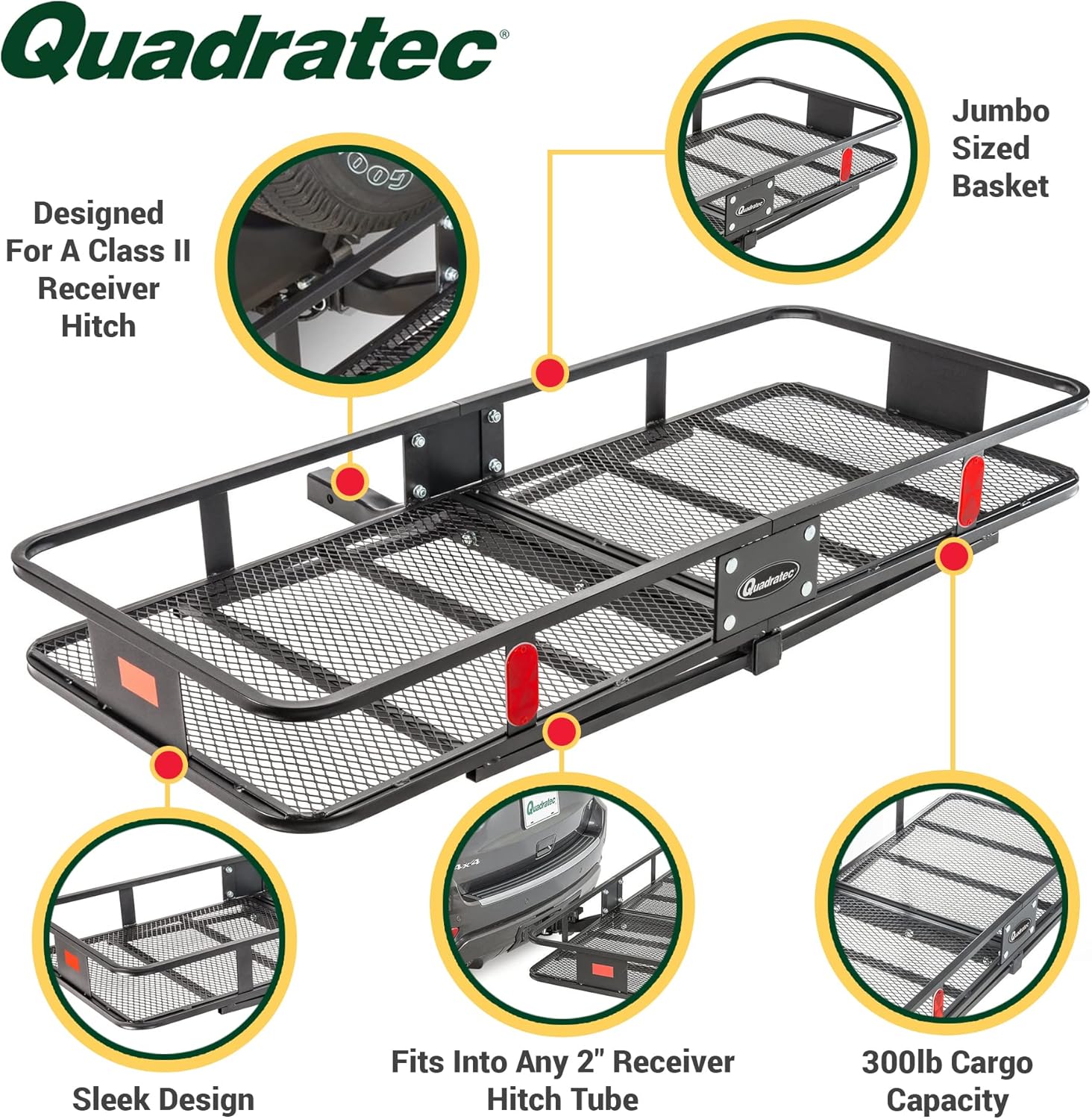 Quadratec Large Cargo Rack Basket Platform, 60" x 24" - Mounts to 2" Receiver Hitch - Great for Hauling Luggage, Camping Gear, Supplies, Generators, and More - Fits Jeeps, Cars, Trucks, SUV & More