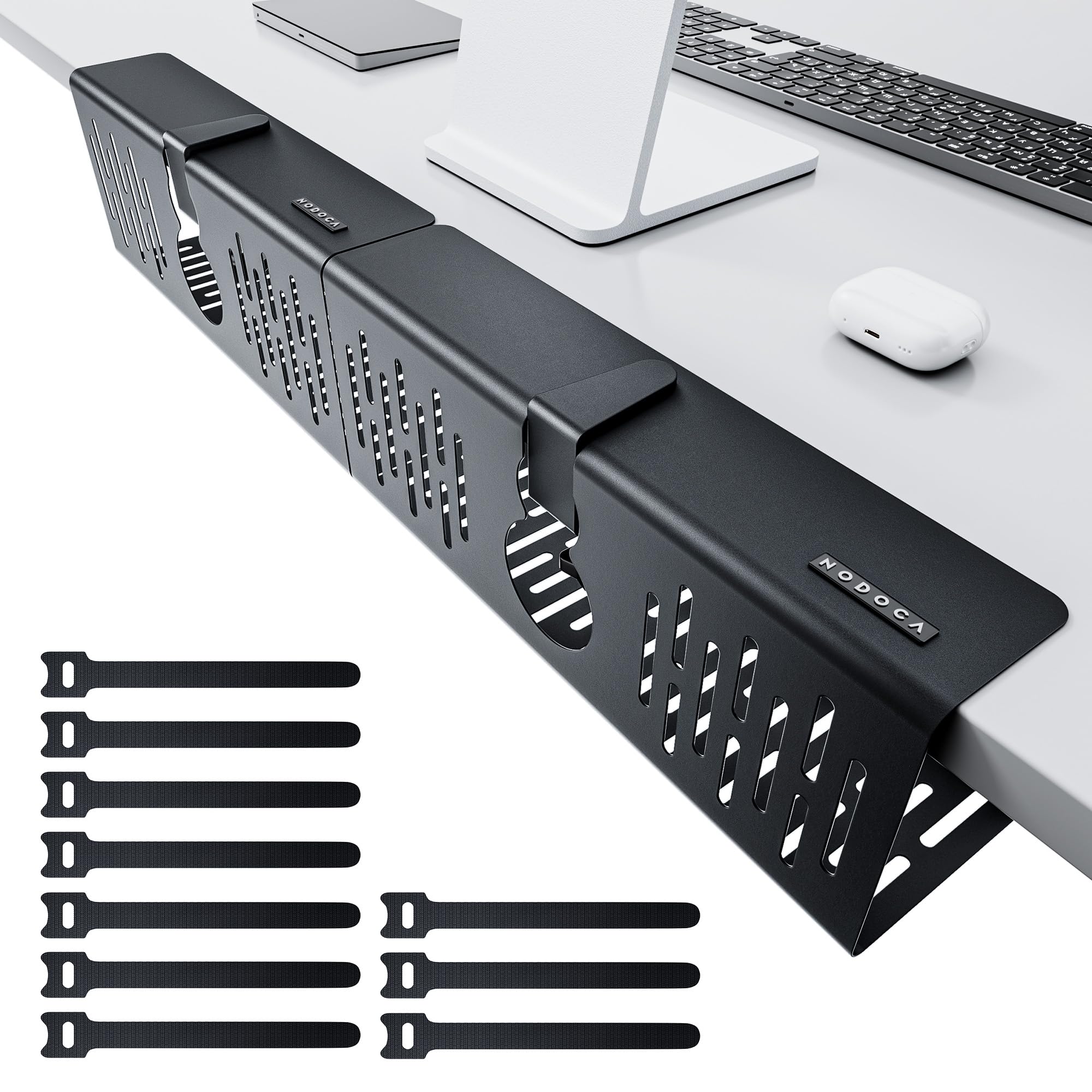 NODOCA No Drill Under Desk Cable Management Tray, 14'' Wire Management, Punch-Free Clamp on, Metal Cable Tray, Wire Organizer Under Desk, Under Desk Basket for Office and Home, Black(2 Packs)