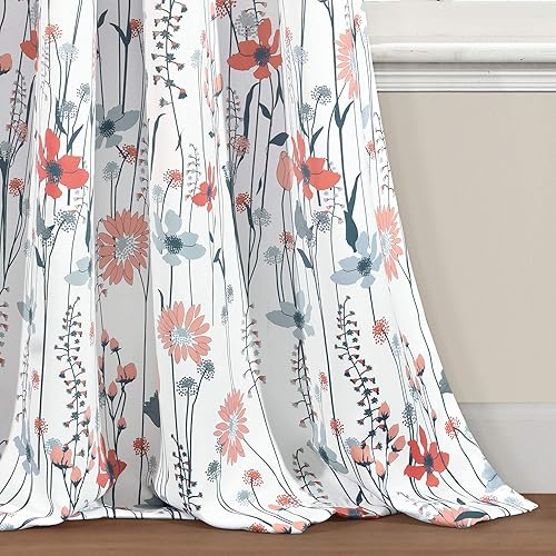 Miniatura 5 de Lush Decor Clarissa - Par de paneles de cortinas con filtro de luz floral, 84 pulgadas de largo x 52 pulgadas de ancho, azul y coral