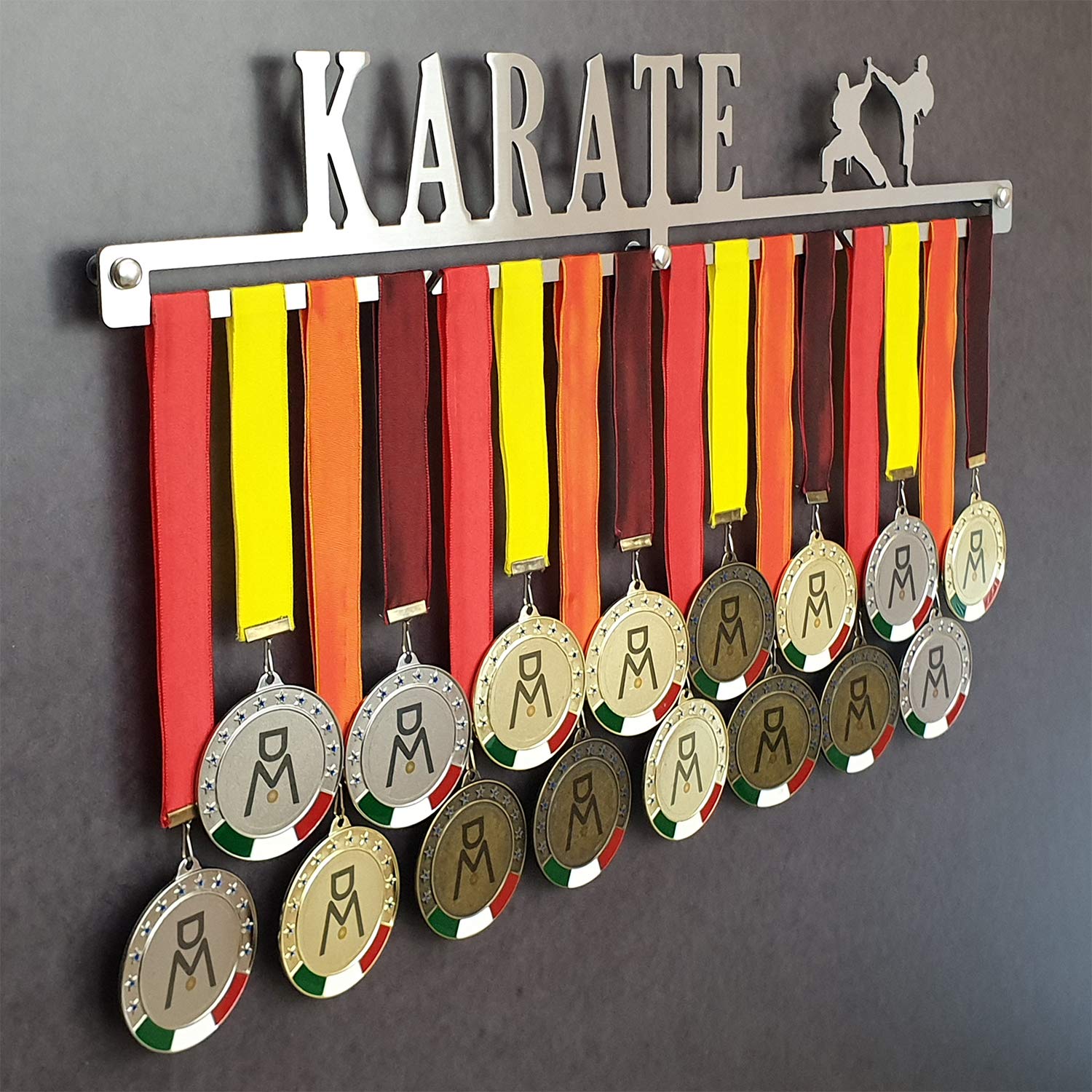 MEDALdisplay Karate - Medaillen Aufhänger - Wandhalterung für Medaillens Kampfkunst, Karateka - Medaillenhalter - Sport Medal Hanger - Gebürsteter Edelstahl - 100% Made in Italy
