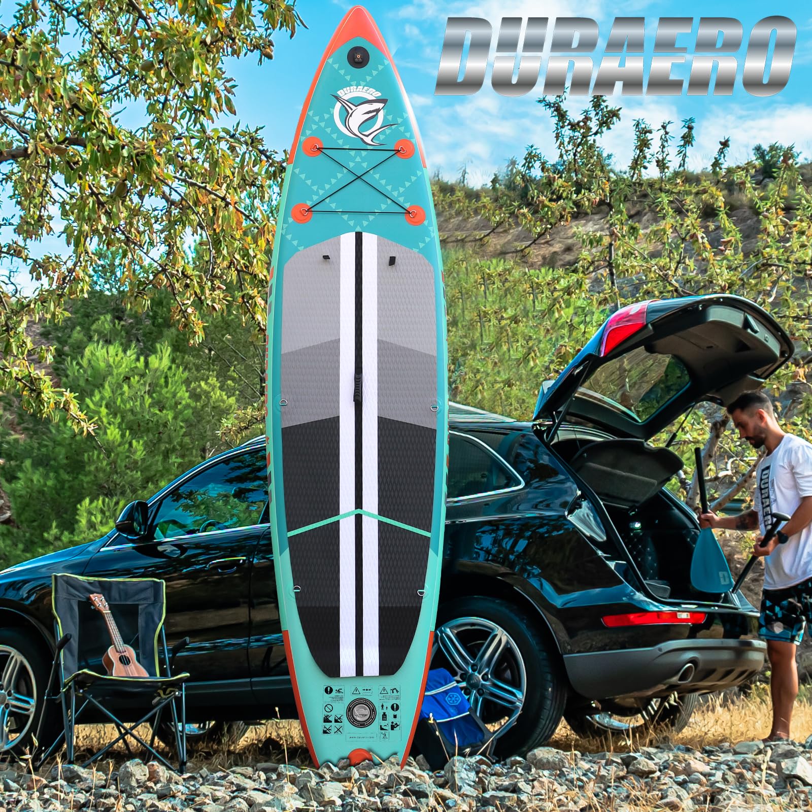 Nadmuchiwana deska SUP zestaw Stand Up Paddle Board Premium deska surfingowa z siedziskiem kajakowym, podwójne wiosło i kompletne akcesoria, 305 x 76 x 15 cm