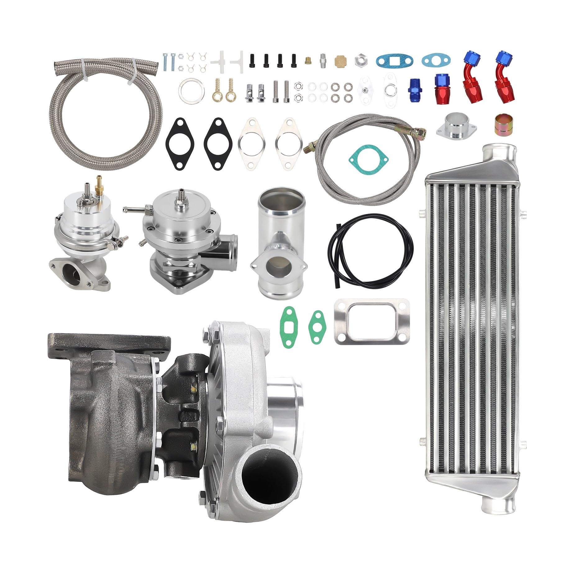Tlvbfpg One Color Cooled Intercooler Turbo Intercooler Kit T3 T4 T04e Universal Turbo Turbocharger+Wastegate+ Intercooler+Bov+ Oil Line Kit