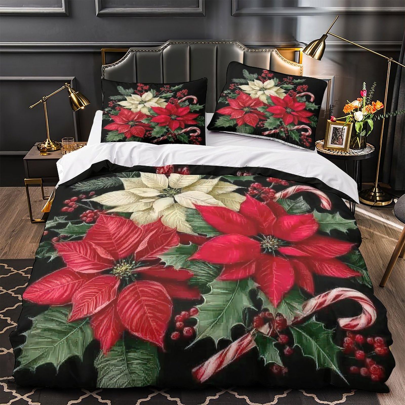 MMDASBVPE Christmas_floral Duvet Cover 3D Design Printed Machine Washable 3 Pieces Bedding Set Zipper Quilt Cover Hotel Quality All Season for Adults Kids Women Teens Youth Single（135x200cm）