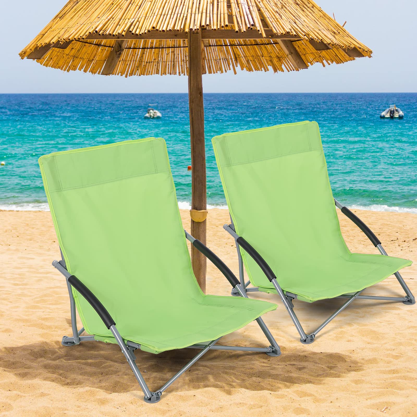 Unibos Set of 2 Folding Low Camping Chair, Lightweight,Foldable,Portable Garden Beach Chair Perfect for Camping,Garden,Festivals,Fishing,Caravan Trips and BBQs (Green)
