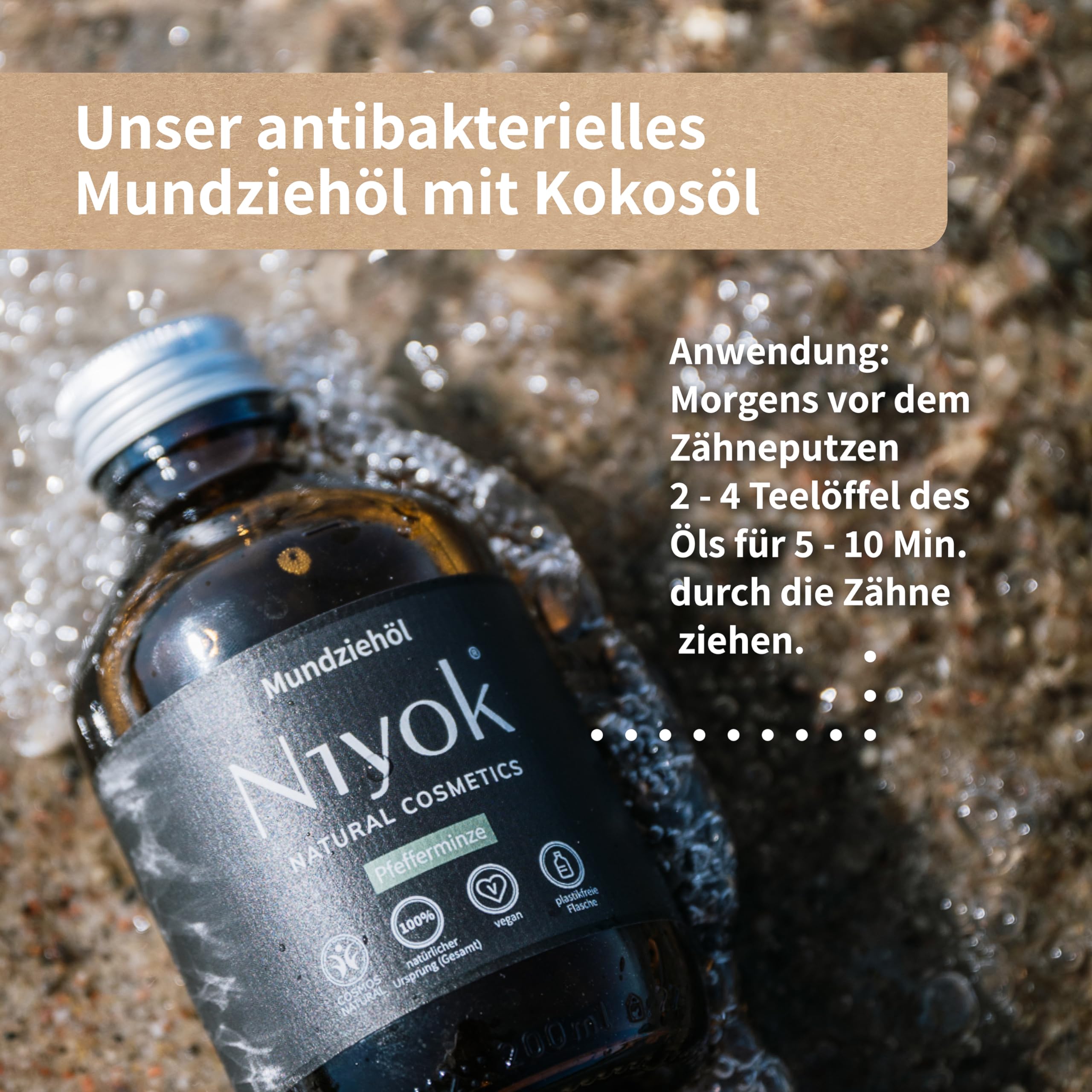 Niyok Mundziehöl Pfefferminze 200ml - Bio Kokosöl für Ölziehen (Packung mit 4)