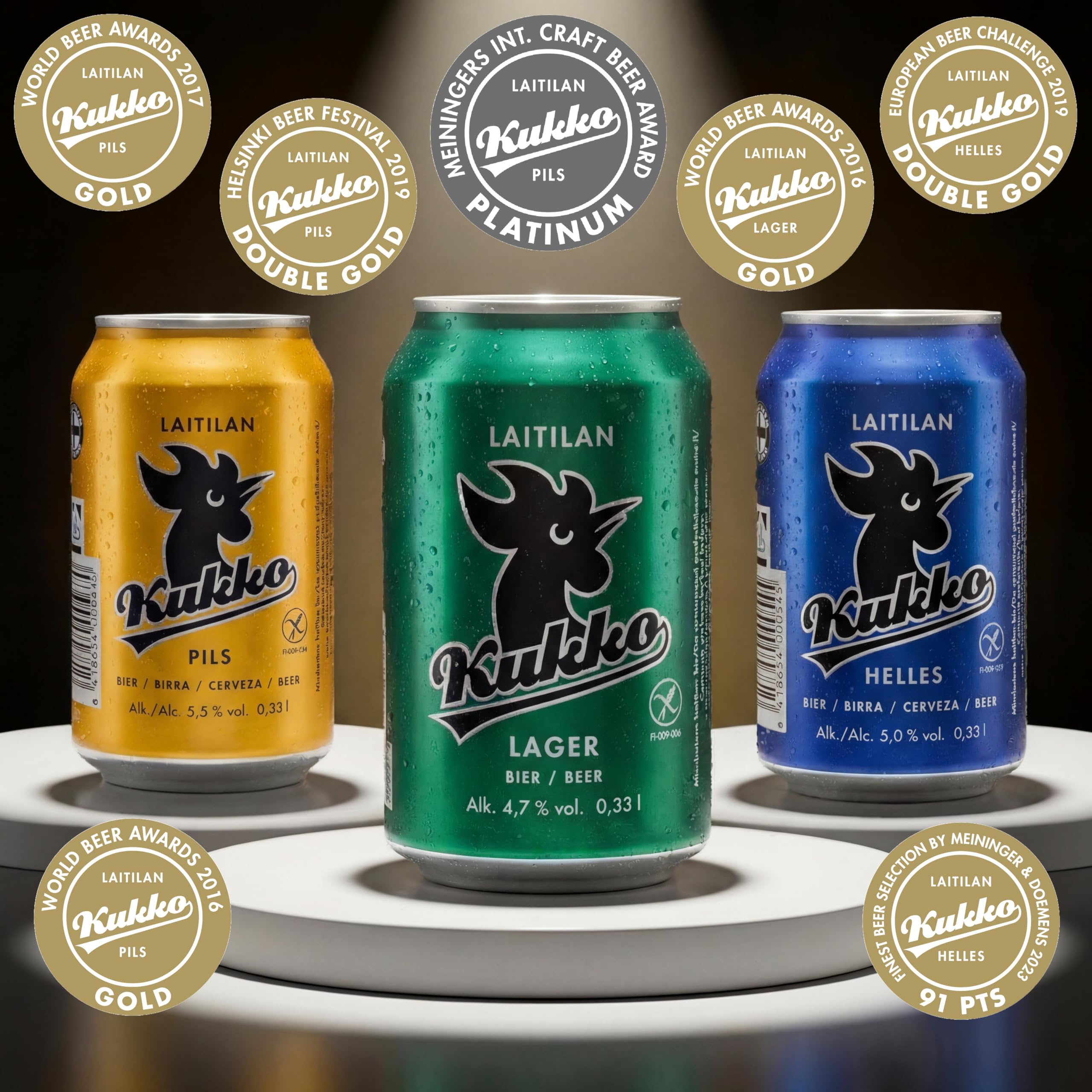 Kukko Glutenfreies Tasting Pack: Lager, Pils & Helles – Premium finnisches Craft-Bier, 24 × 0,33 L Dosen