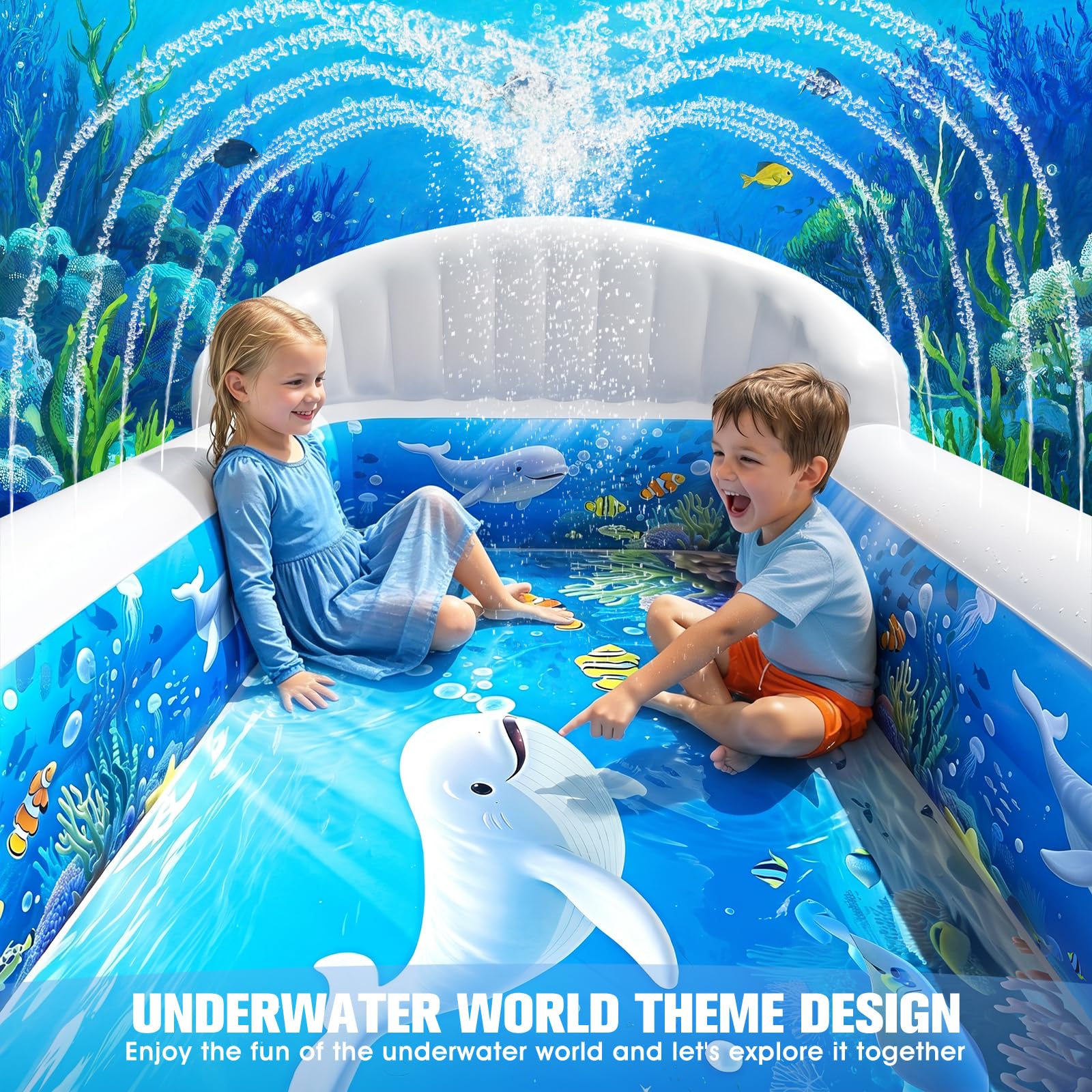 ChlorBlu Piscina Hinchable con Rociador, Piscina Inflable Adultos, Piscina Hinchable Rectangular para Adultos, Piscinas Hinchables, Piscina Hinchable Familiar Reforzada para Exteriores