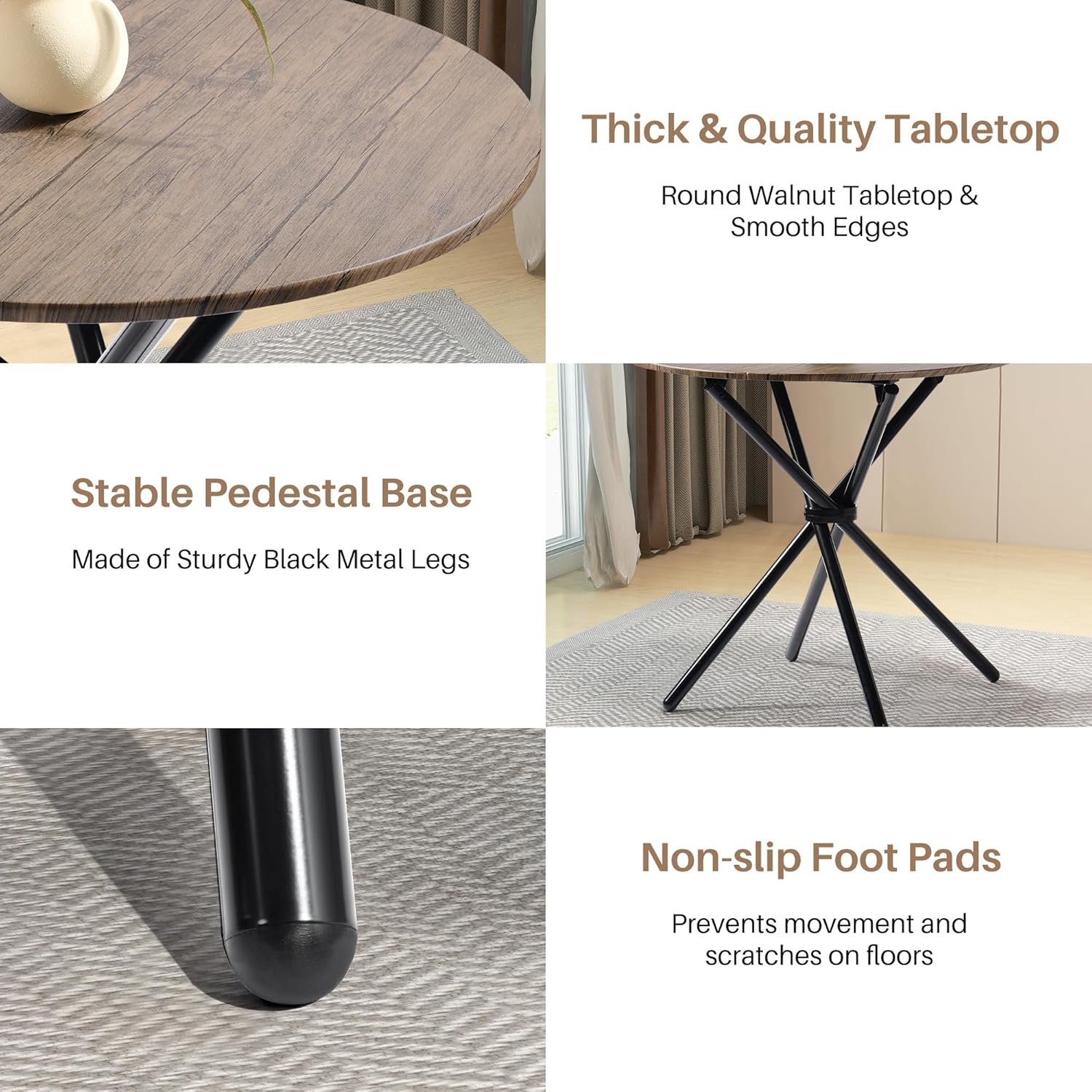 Round Dining Table, Modern Wood Kitchen Dining Table with Metal Legs, 31.5'' Small Dinner Room Table for 2 to 4 People, Circle Table for Home Kitchen, Dining Room, Living Room