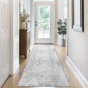 vivorug Runner Rug 2'x8' Vintage Washable Non-Slip Runners for Hallways Kitchen Entryway Laundry Room Carpet Hallway Runner Ivory/Silver