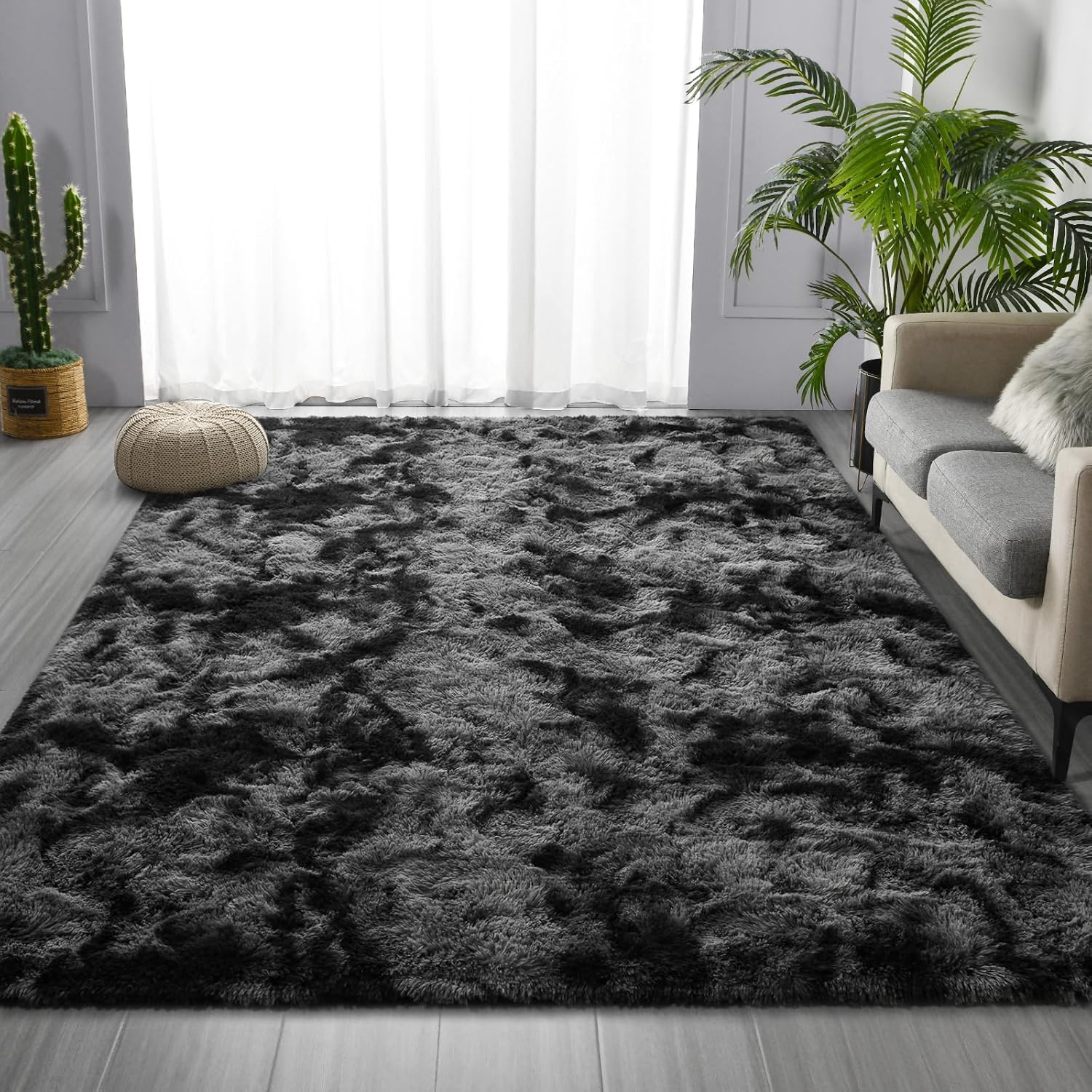 Large Shag Area Rugs 6 x 9, Tie-Dyed Plush Fuzzy Rugs for Living Room, Ultra Soft Fluffy Furry Rug for Bedroom, Indoor Carpet Nursery Rugs for Kids Room Home Decor, Dark Grey - Image 3