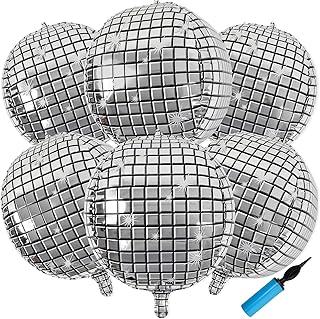 60PCS Disco Ball Balloons with Pump,4D Disco Party Decorations,Love-Shaped Star-Shaped Balloons,Silver Disco Mylar Balloons for 70s 80s Disco Themed Birthday New Year's Party Decor Supplies