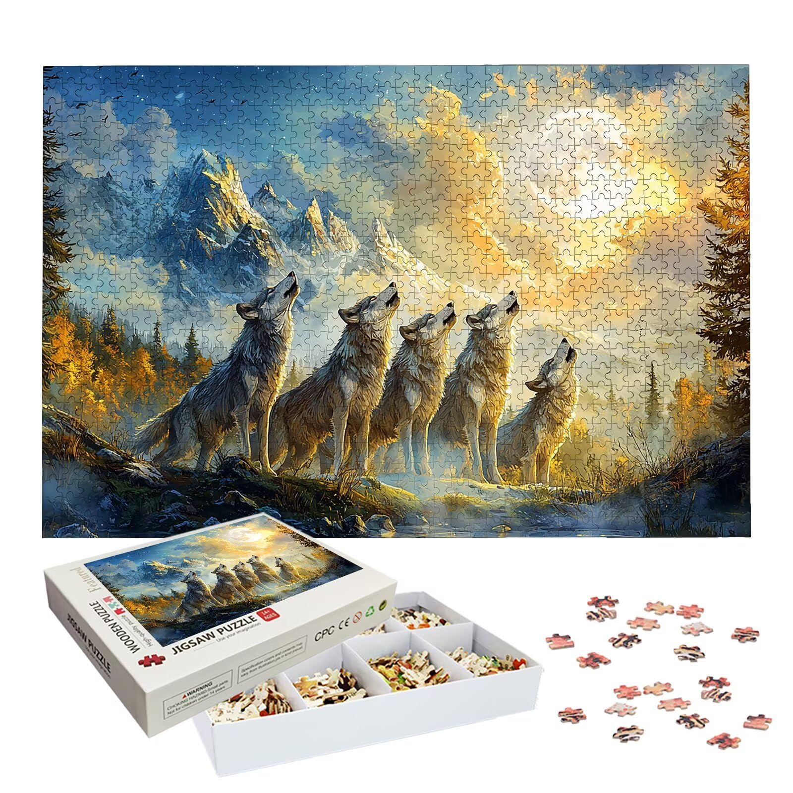 Puzzle 1500 Pezzi Paesaggio, Puzzle Lupo 1500 Pezzi Arte per Adulti e Bambini, Misura: 87x57 cm, Puzzles Legno per Adulti con Squisita Scatola di Imballaggio, Idea Regalo Donna, Regalo Uomo, -9015