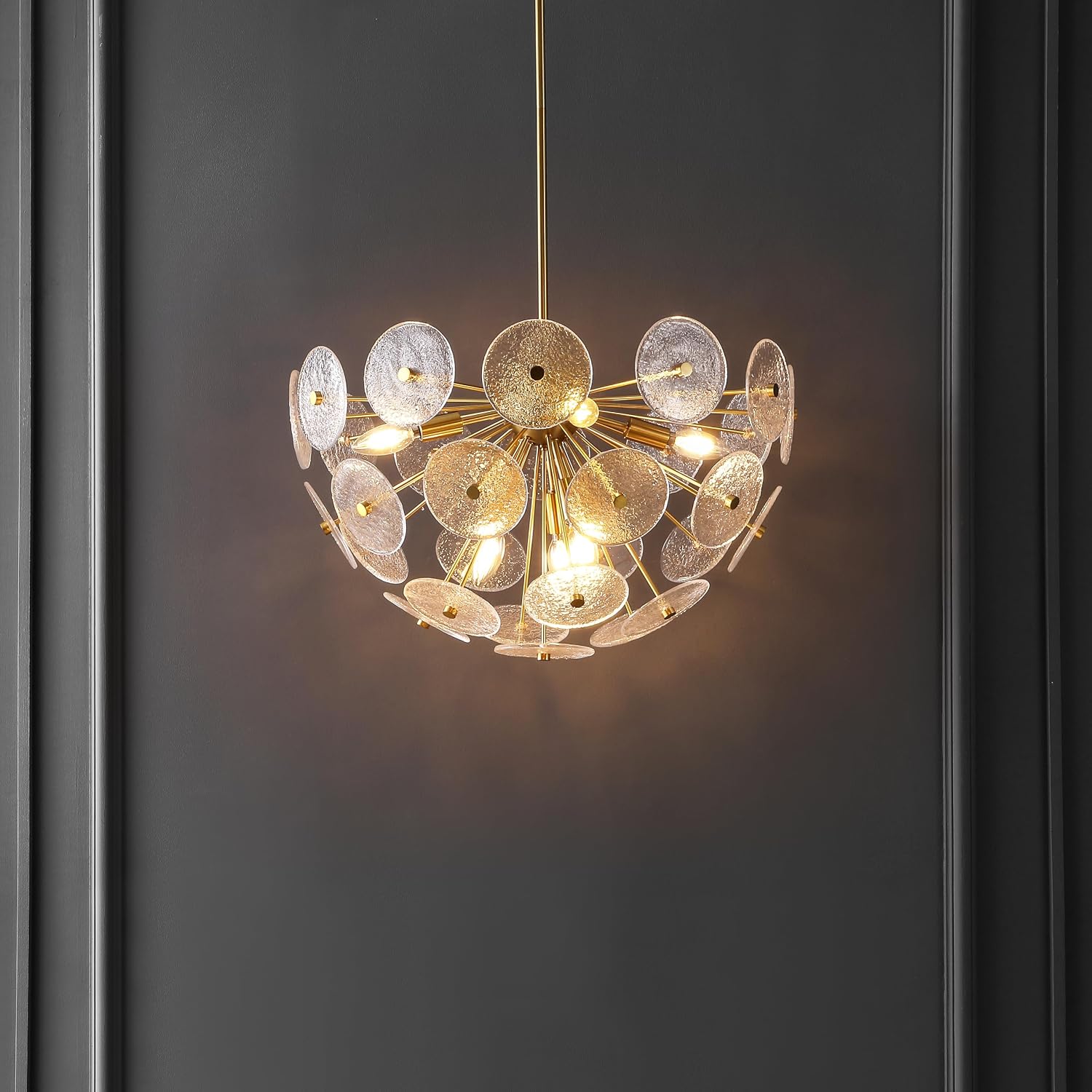 SAFAVIEH Lighting Collection Miri Brass 6-Light Adjustable Pendant Chandelier Hanging Light Fixture, Ideal for Dining Room, Kitchen Island, Entryway (LED Bulbs Included)