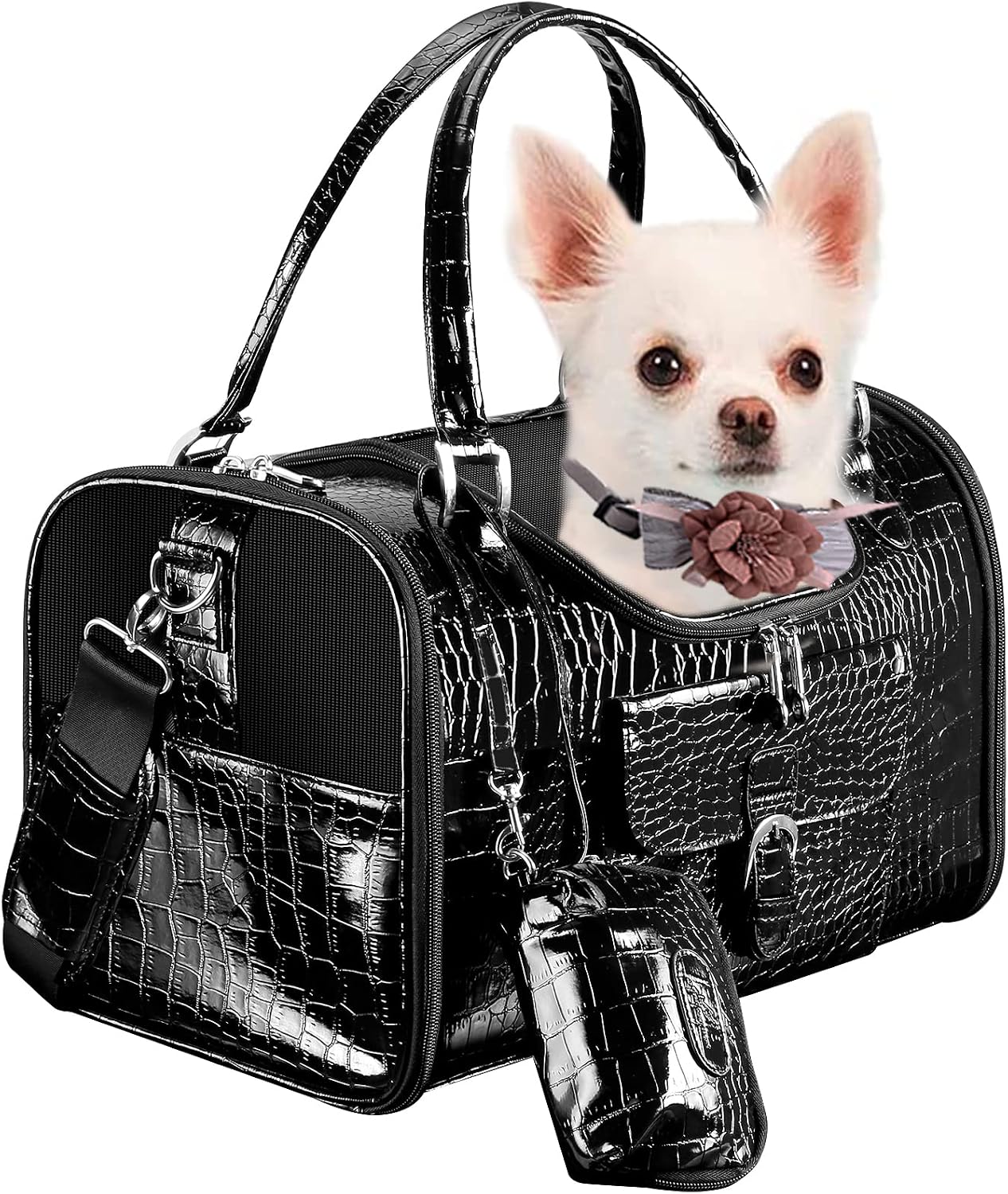 NewEle Fashion Pet Carrier, Small Dog Carrier, Cat Carrier, Quality PU Leather Dog Purse, Collapsible Portable Pet Carrying Handbag for…