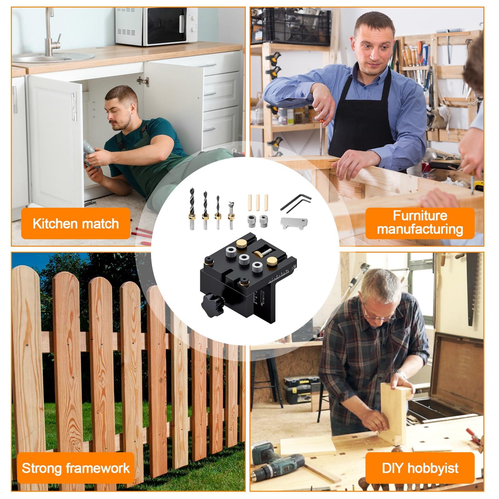 Kit 3 in 1 per fori tascabili per legno, angolo regolabile, strumento per carpenteria, localizzatore con 4 punte da trapano per la lavorazione del legno