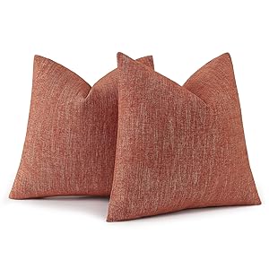 decorUhome Fall Chenille Decorative Throw Pillow Covers 22x22 Set of 2, Farmhouse Textured Square Neutral Solid Accent Pillow Covers for Couch Sofa Bed Living Room Home Decor, Rust