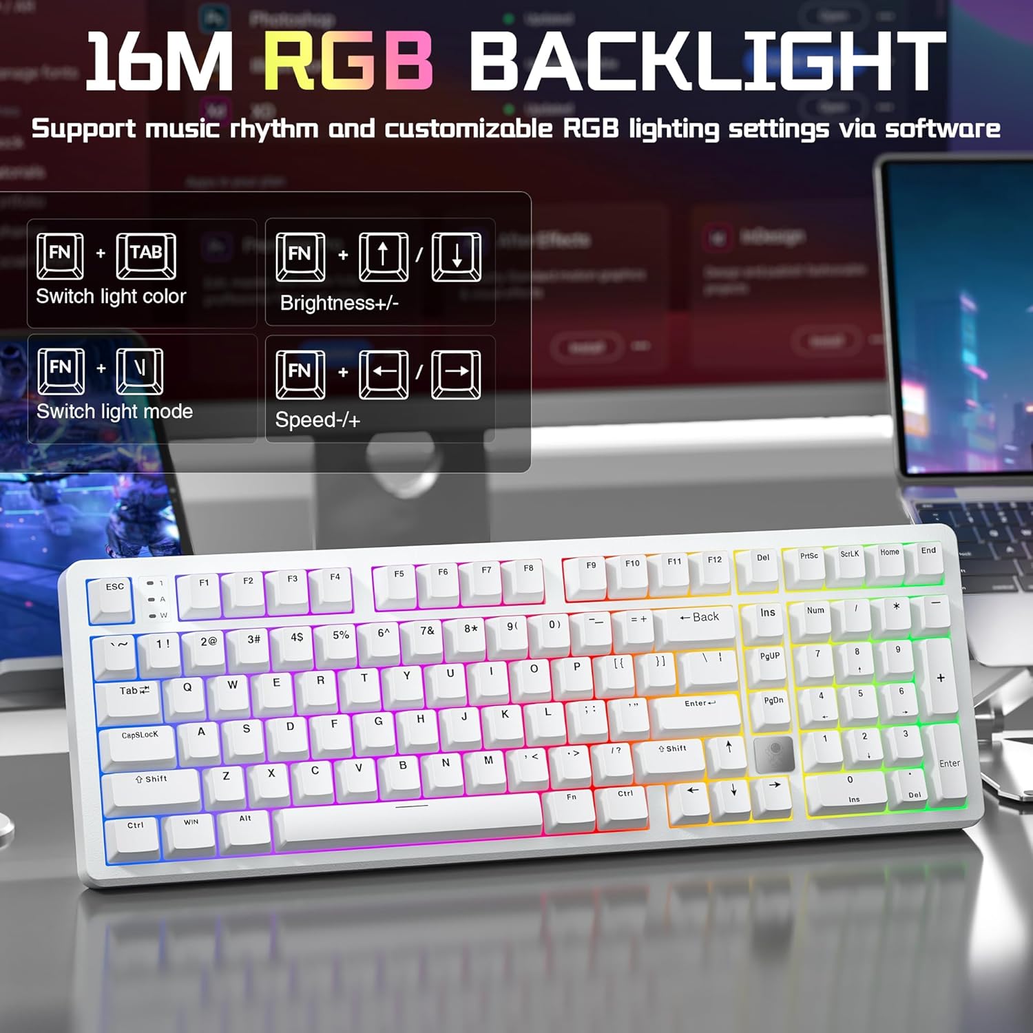 LEOBOG HI98C Pro Wireless Mechanical Gaming Keyboard, Tri-Mode Wired/2.4G/BT5.0 Hot Swappable Aluminum Keyboards with Number Pad, RGB Backlit Gasket Mount White Custom Keyboard for PC Gaming & Office 5 81lPWiXcdjL. AC SL1500