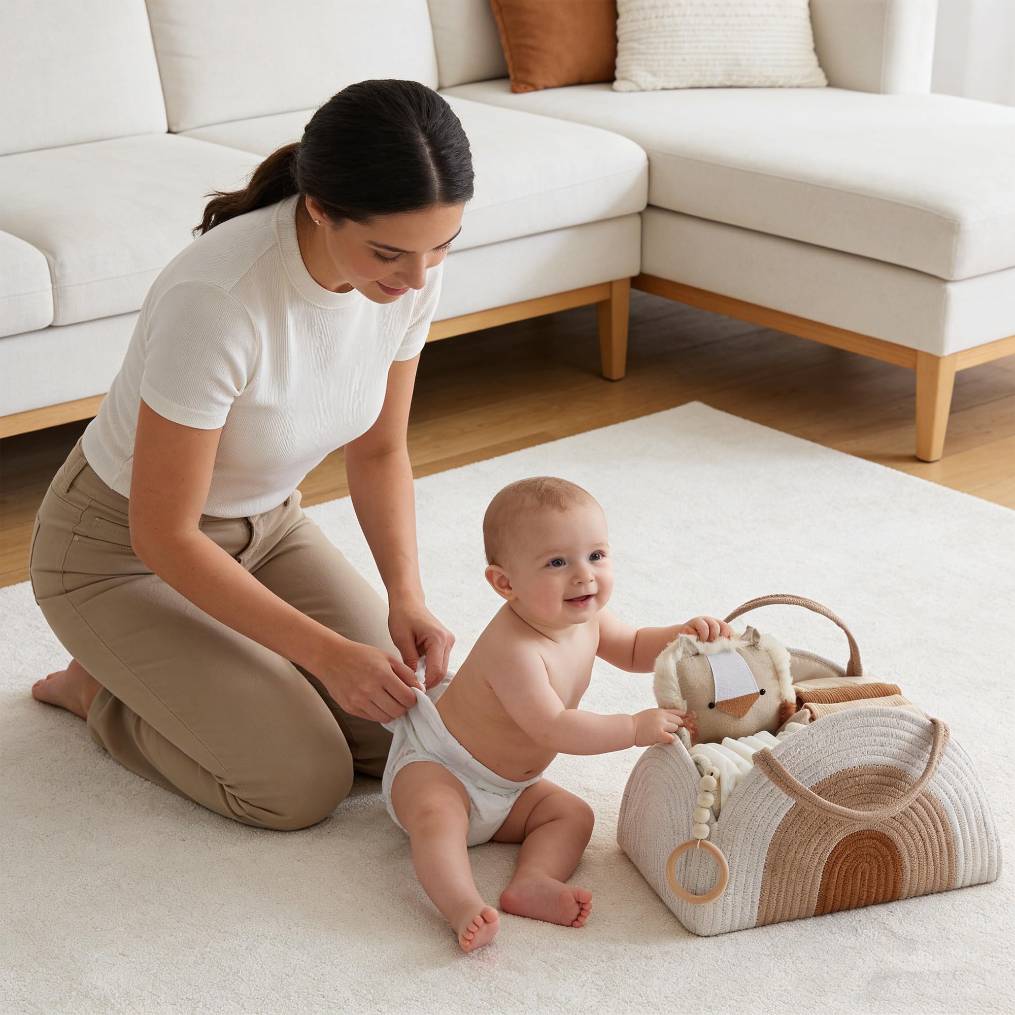 YUEMING Cestino Porta Pannolini, Organizer Fasciatoio per Neonati, Cesto Prodotti Neonato con Divisorio, Cestino Porta Pannolini Fasciatoio, Baby Pannolino Caddy Organizer (Bianco)
