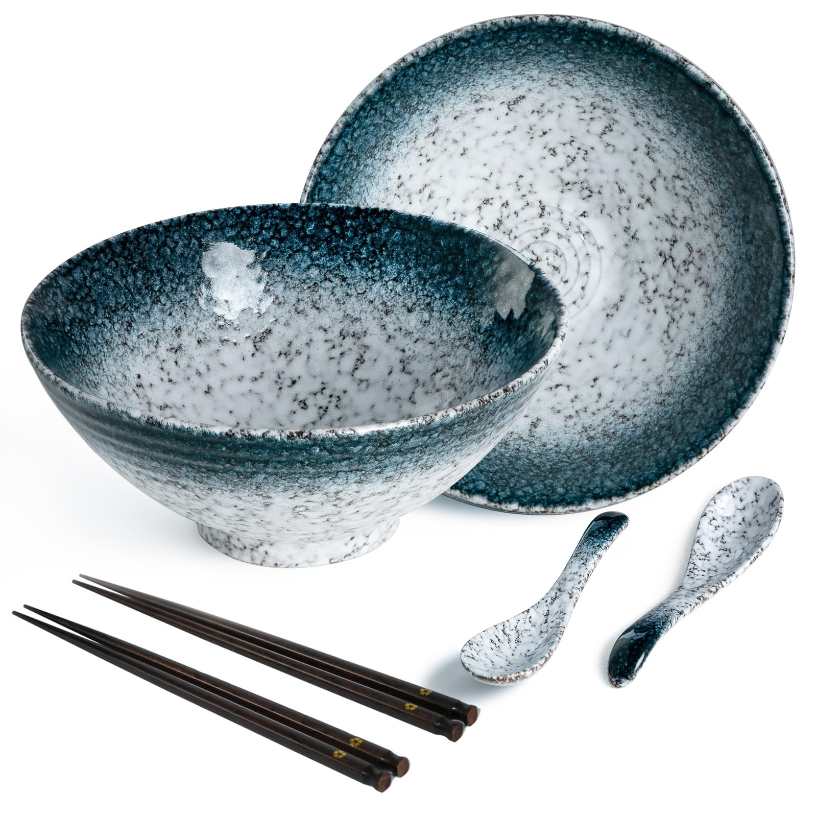 Juego de tazón de ramen de cerámica de 2 piezas Vajilla de porcelana de estilo japonés con palillos y cuchara (piedra)