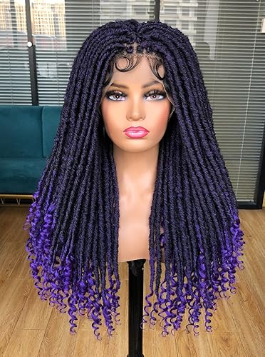 Miniatura 8 de ANNISOUL Pelucas de rastas sintéticas para mujeres negras, encaje completo, rizado, diosa, rastas sintéticas de ganchillo con extremos rizados,