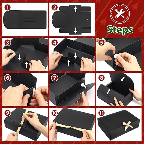 Miniatura 6 de SWANGSA Juego de 12 cajas de regalo de Navidad con tapas, caja de regalo de papel kraft de 10.6 x 8 x 3 pulgadas, caja de regalo de árbol de Navidad