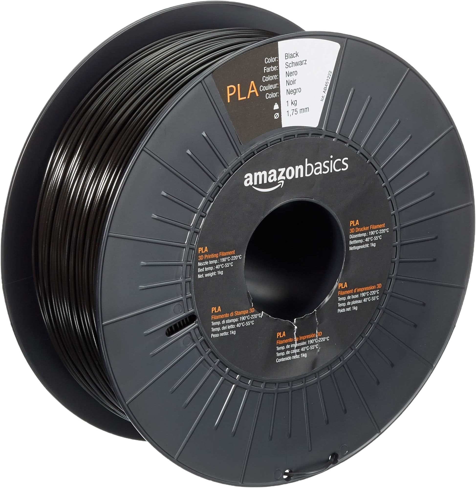 Amazon Basics PLA 3D Printer Filament, 1.75 mm, Black, 1 kg per Spool