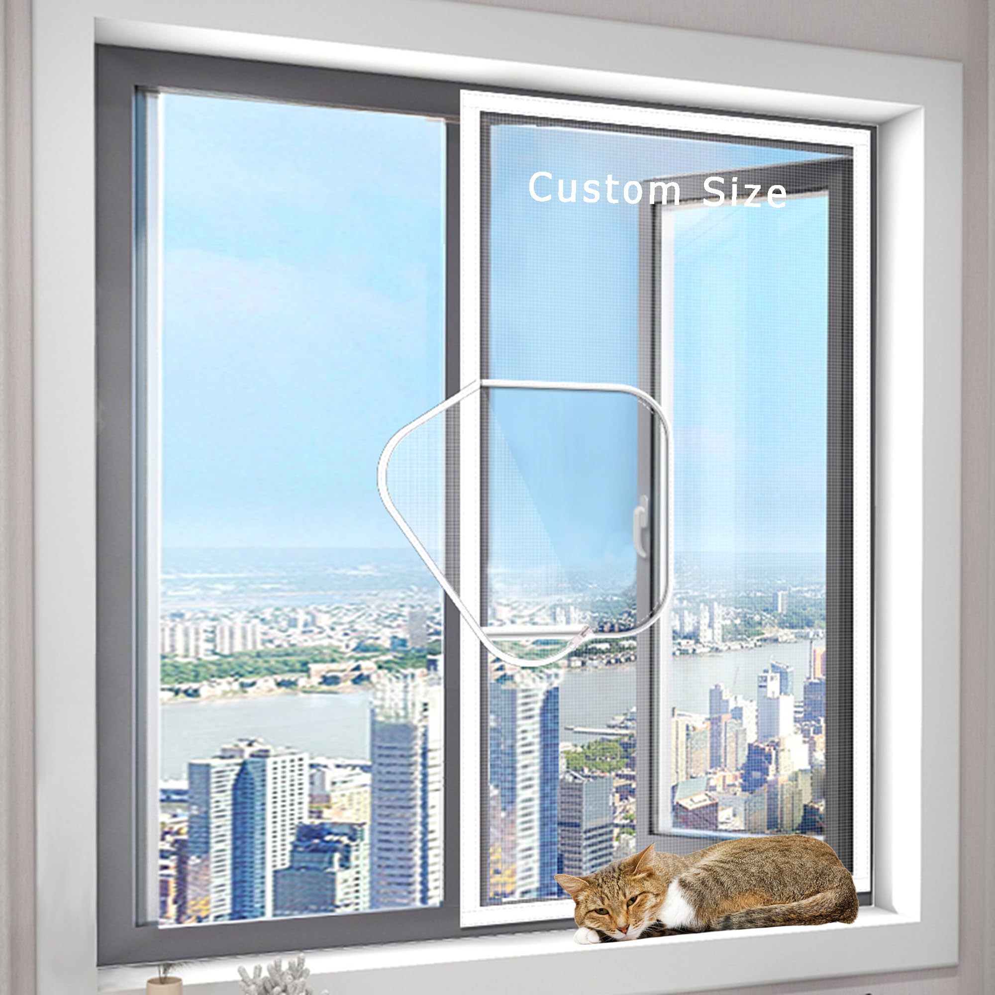 DUOLEH Custom Window Screen Mesh, Indoor Cats Window Net, Anti-Mosquito Fly Insect Screen Netting, Cat Safety Mesh with Self-Adhesive Tape for Balcony Window Flat