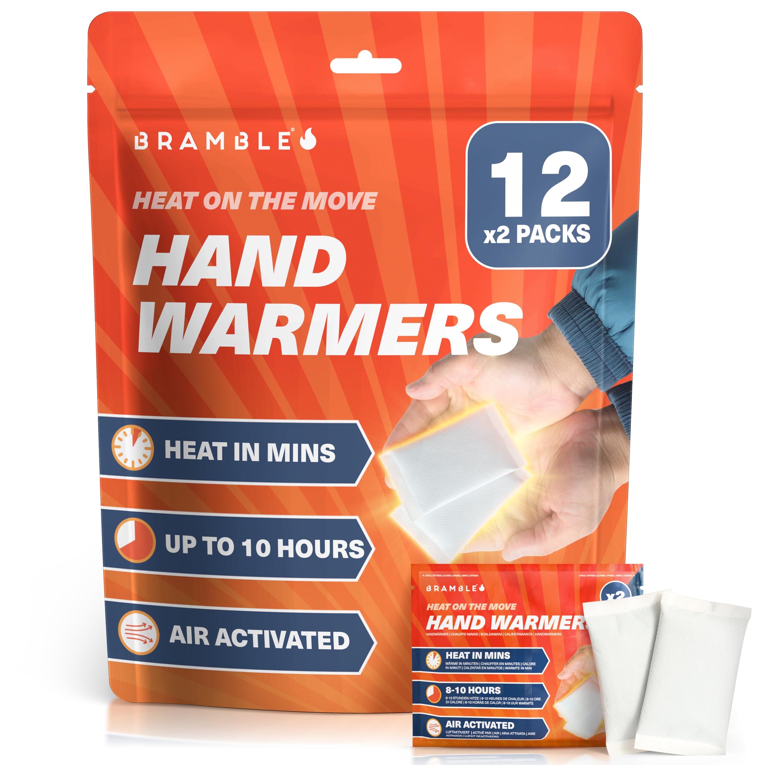 BrambleHand Warmers (12 Pairs, 24 Total) - Air Activated Pocket Warmers for Outdoor Activities - Warm in Minutes & Odour-Free - Up to 10 Hours of Heat