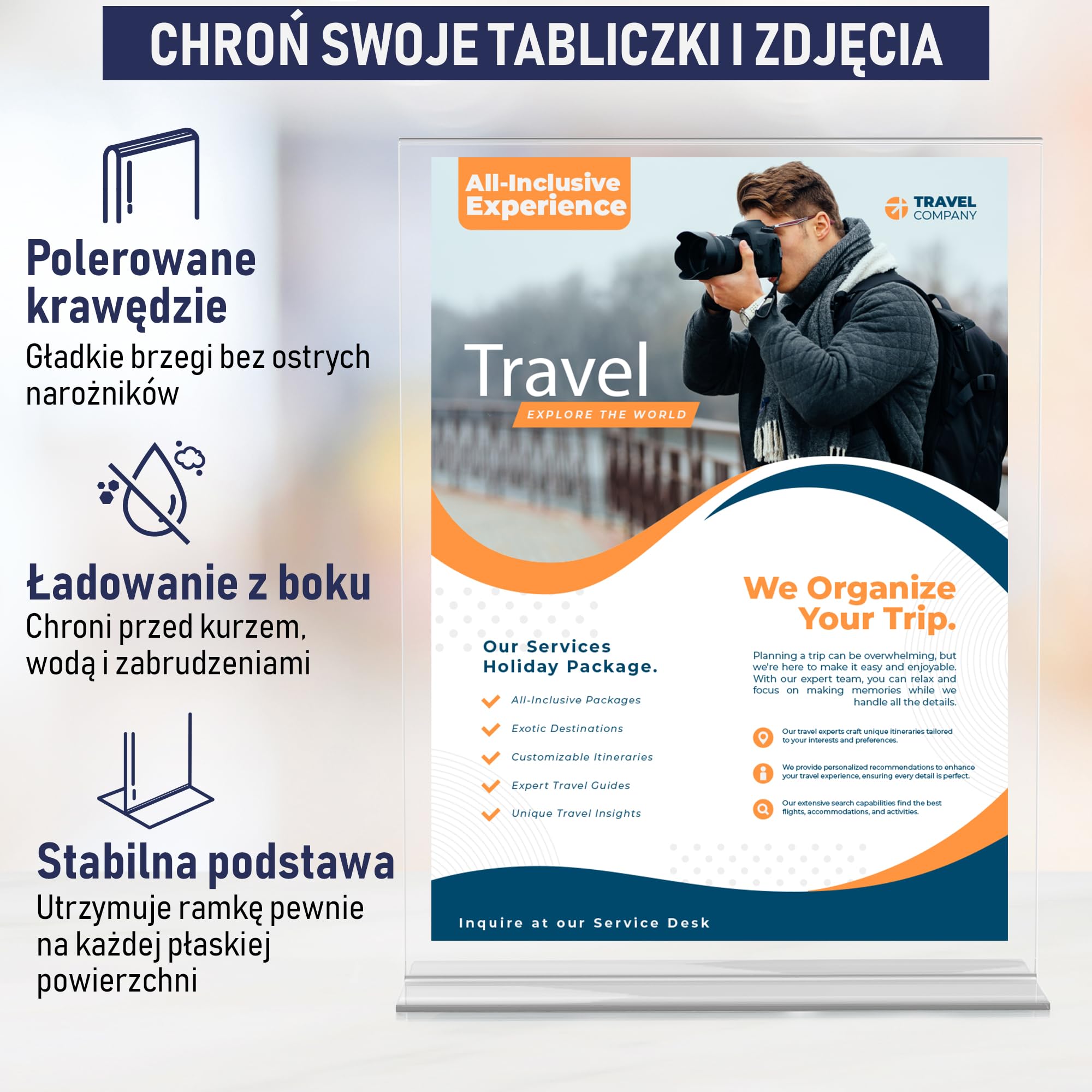 Uchwyt na Plakaty A4 z Akrylu – Stojak Stołowy w Kształcie Litery T, Dwustronny, Ładowany od Dołu, w Orientacji Pionowej. Idealny do Restauracji, Promocji, Zdjęć i Sal Lekcyjnych (A4 – Zestaw 3 Szt.)