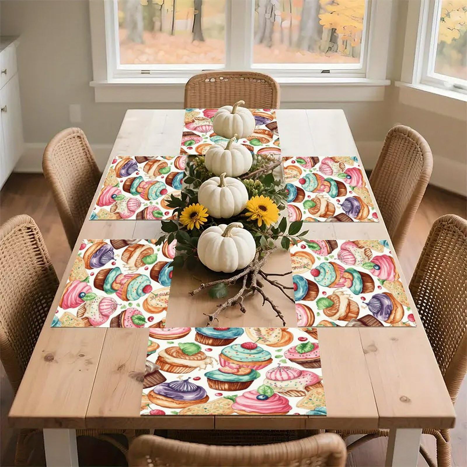 Cupcakes Donuts Muffins Sugar Placemats Non-Slip Heat Resistant Table Mats Flax Washable Cloth Place Mats Easy to Clean Premium Placemat for Kitchen Dining Table Decor Party Outdoor